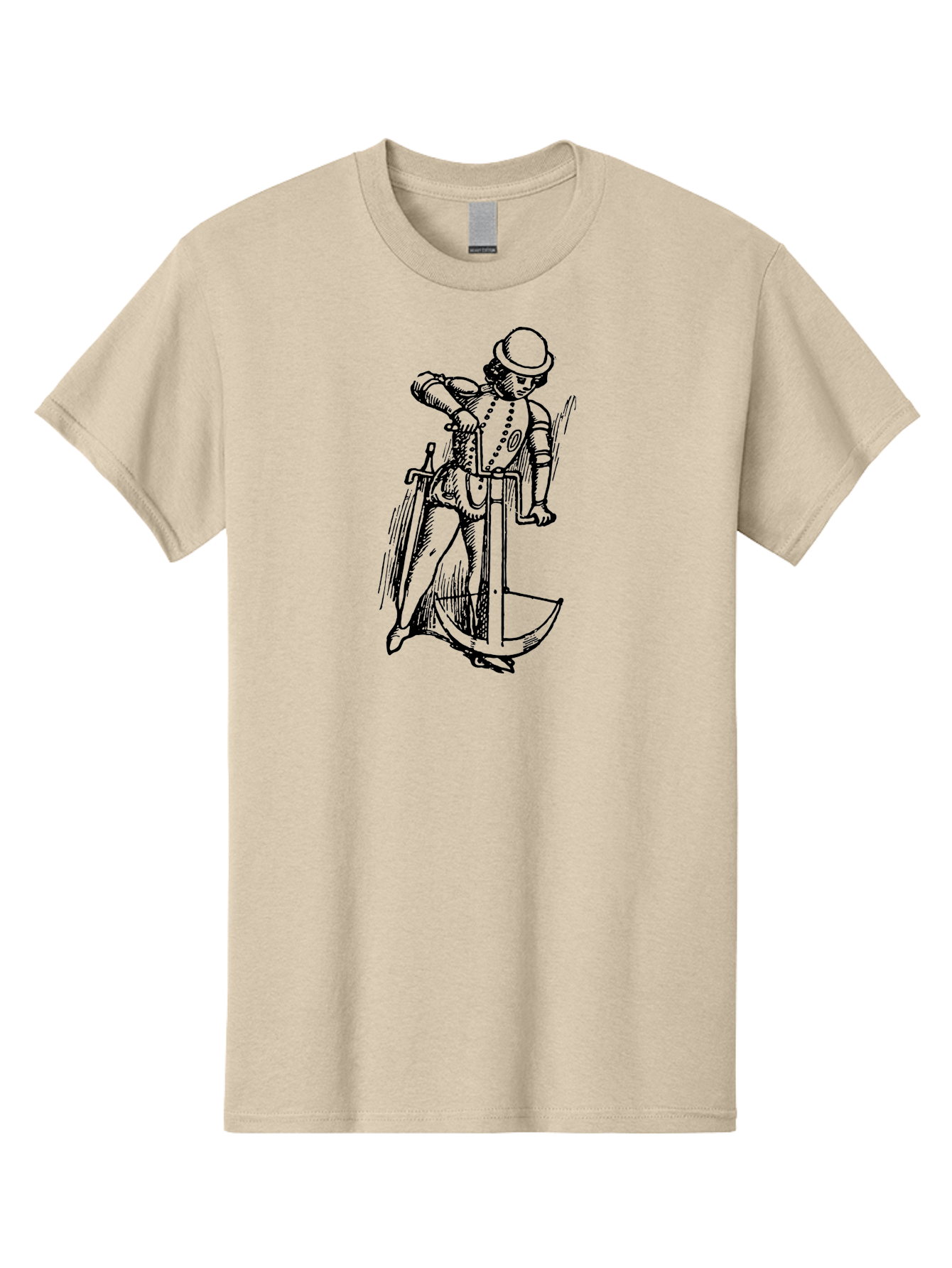 Man-In-Armor-With-Sword-And-Shield Men'S Graphic Tee, 100% Cotton, Comfortable Casual Summer Wear, Machine Washable, Medieval Knight, Armor, Sword, Historical Figure, Suit Of Armor, Medieval Warfare, Chivalry, Armor Plating, Knight'S Attire, Aad546