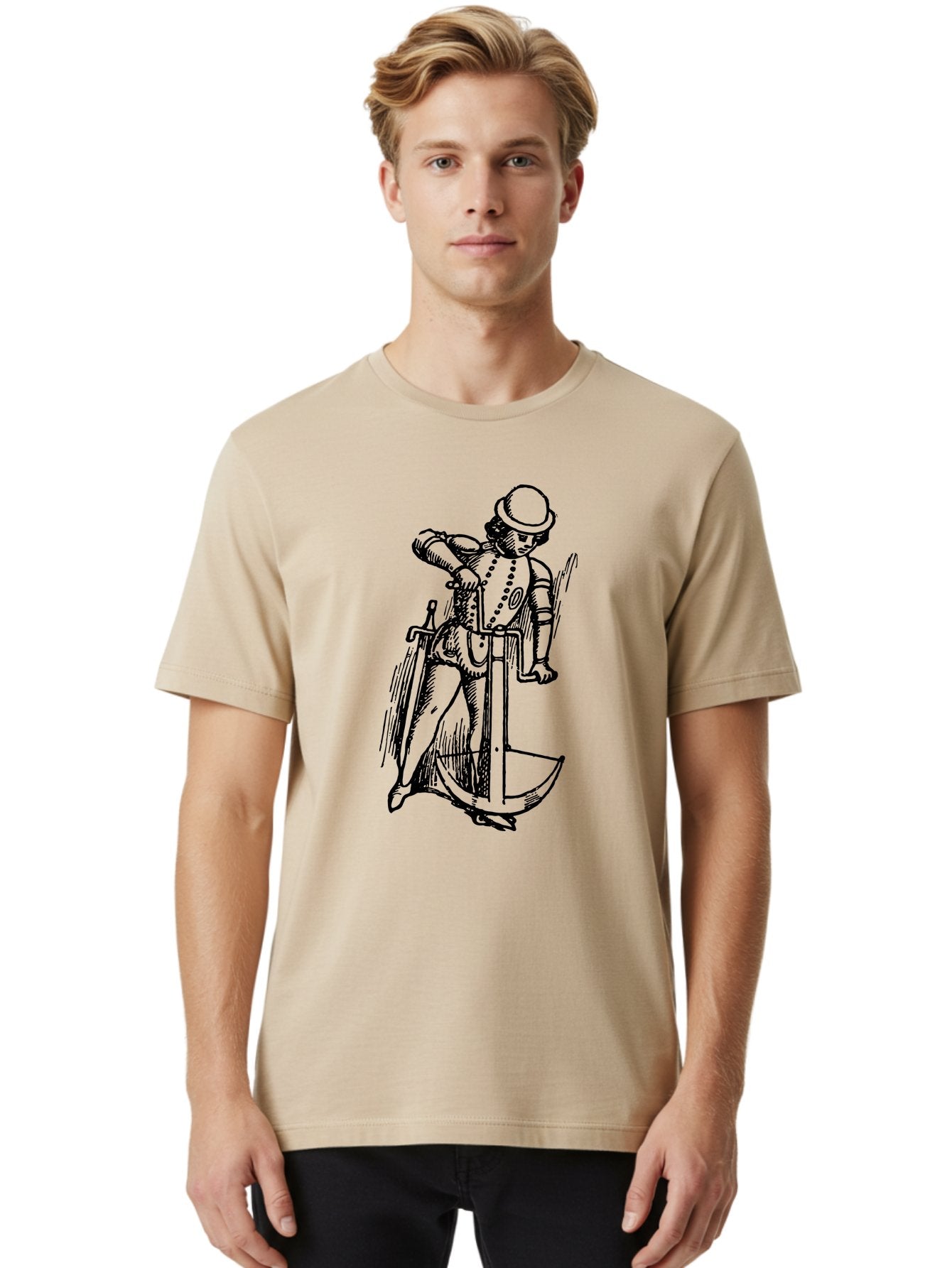 Man-In-Armor-With-Sword-And-Shield Men'S Graphic Tee, 100% Cotton, Comfortable Casual Summer Wear, Machine Washable, Medieval Knight, Armor, Sword, Historical Figure, Suit Of Armor, Medieval Warfare, Chivalry, Armor Plating, Knight'S Attire, Aad546 30