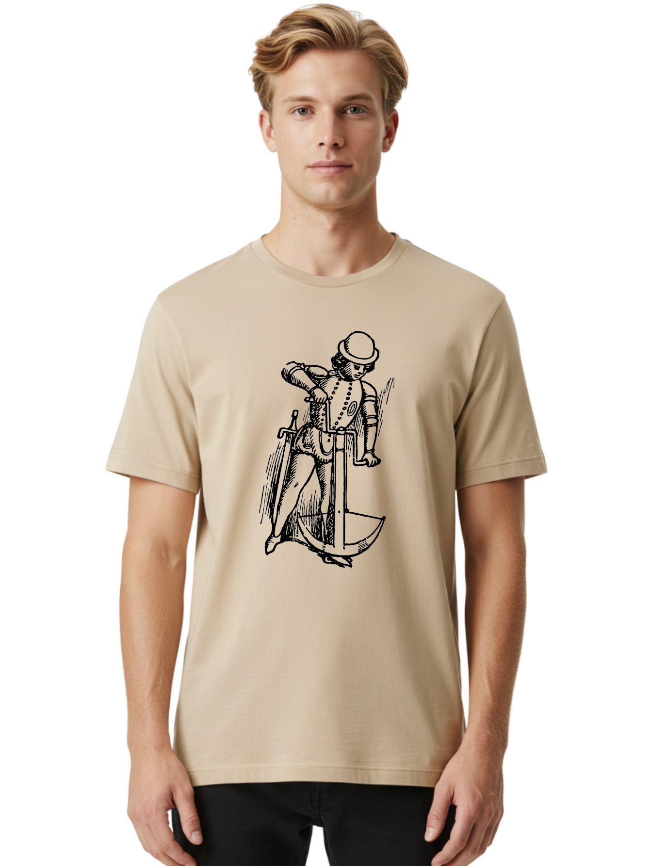 Man-In-Armor-With-Sword-And-Shield Men'S Graphic Tee, 100% Cotton, Comfortable Casual Summer Wear, Machine Washable, Medieval Knight, Armor, Sword, Historical Figure, Suit Of Armor, Medieval Warfare, Chivalry, Armor Plating, Knight'S Attire, Aad546