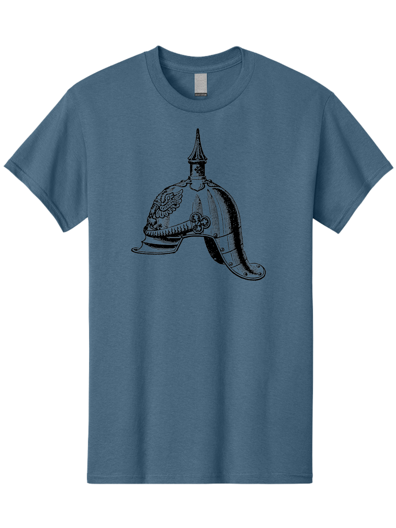 Medieval-Helmet Men'S Graphic Tee, 100% Cotton, Comfortable Casual Summer Wear, Machine Washable, Historical Helmet, Pickelhaube Design, German Military Uniform, Vintage Headgear, Ornate Details, Eagle Emblem, Spike Finial, Aad547