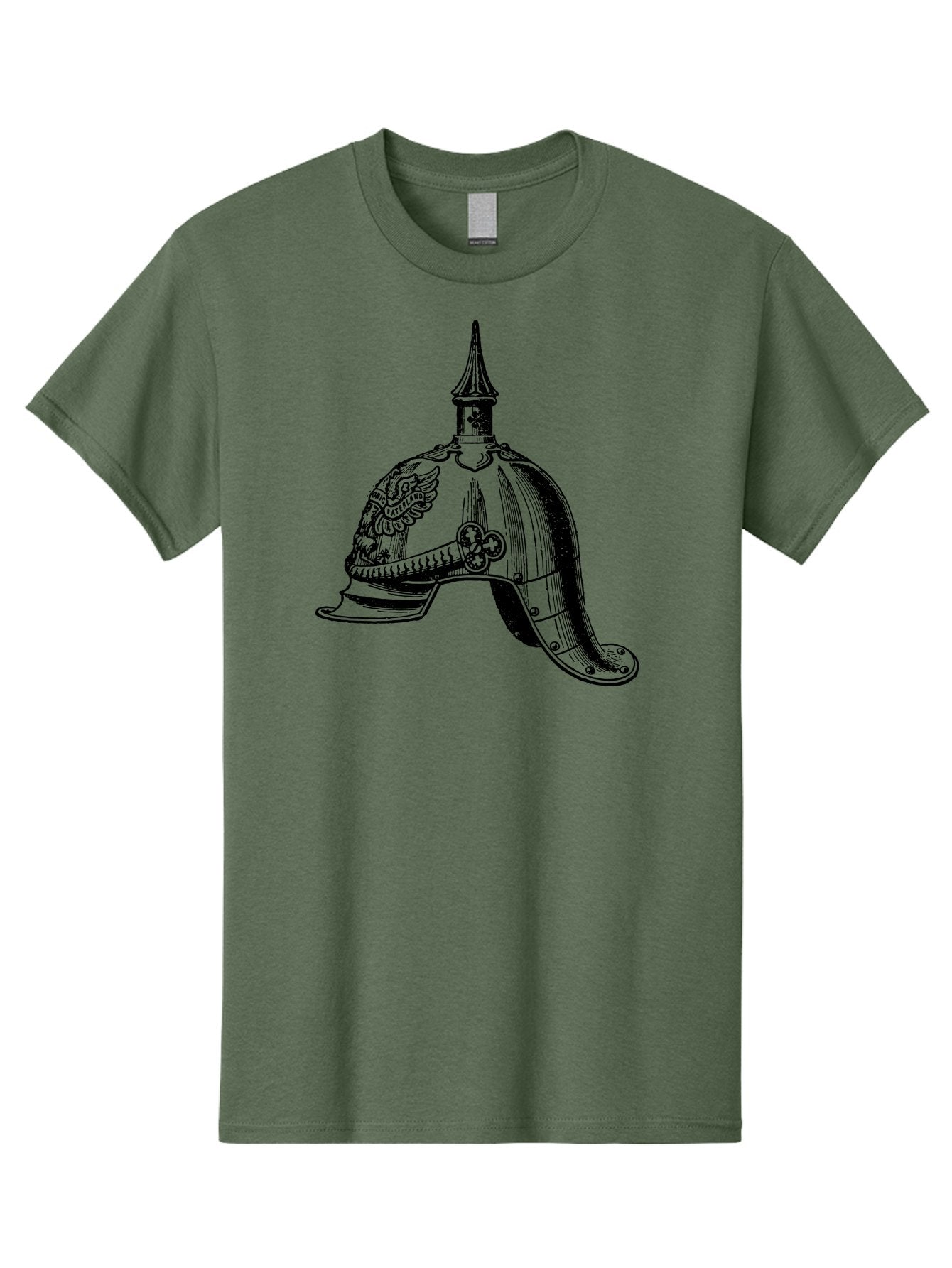 Medieval-Helmet Men'S Graphic Tee, 100% Cotton, Comfortable Casual Summer Wear, Machine Washable, Historical Helmet, Pickelhaube Design, German Military Uniform, Vintage Headgear, Ornate Details, Eagle Emblem, Spike Finial, Aad547 10