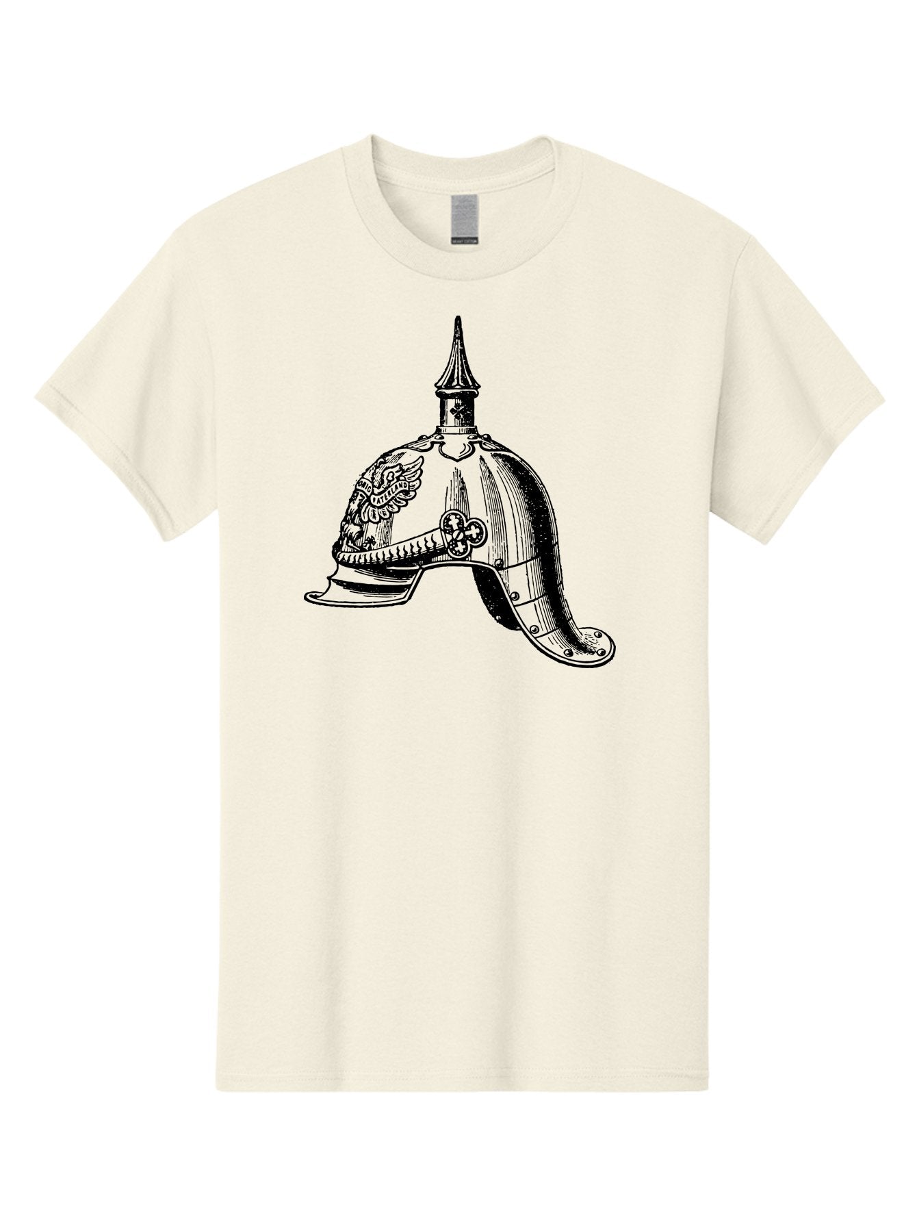 Medieval-Helmet Men'S Graphic Tee, 100% Cotton, Comfortable Casual Summer Wear, Machine Washable, Historical Helmet, Pickelhaube Design, German Military Uniform, Vintage Headgear, Ornate Details, Eagle Emblem, Spike Finial, Aad547