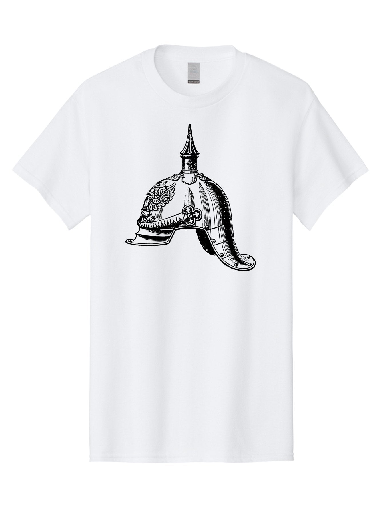 Medieval-Helmet Men'S Graphic Tee, 100% Cotton, Comfortable Casual Summer Wear, Machine Washable, Historical Helmet, Pickelhaube Design, German Military Uniform, Vintage Headgear, Ornate Details, Eagle Emblem, Spike Finial, Aad547 3