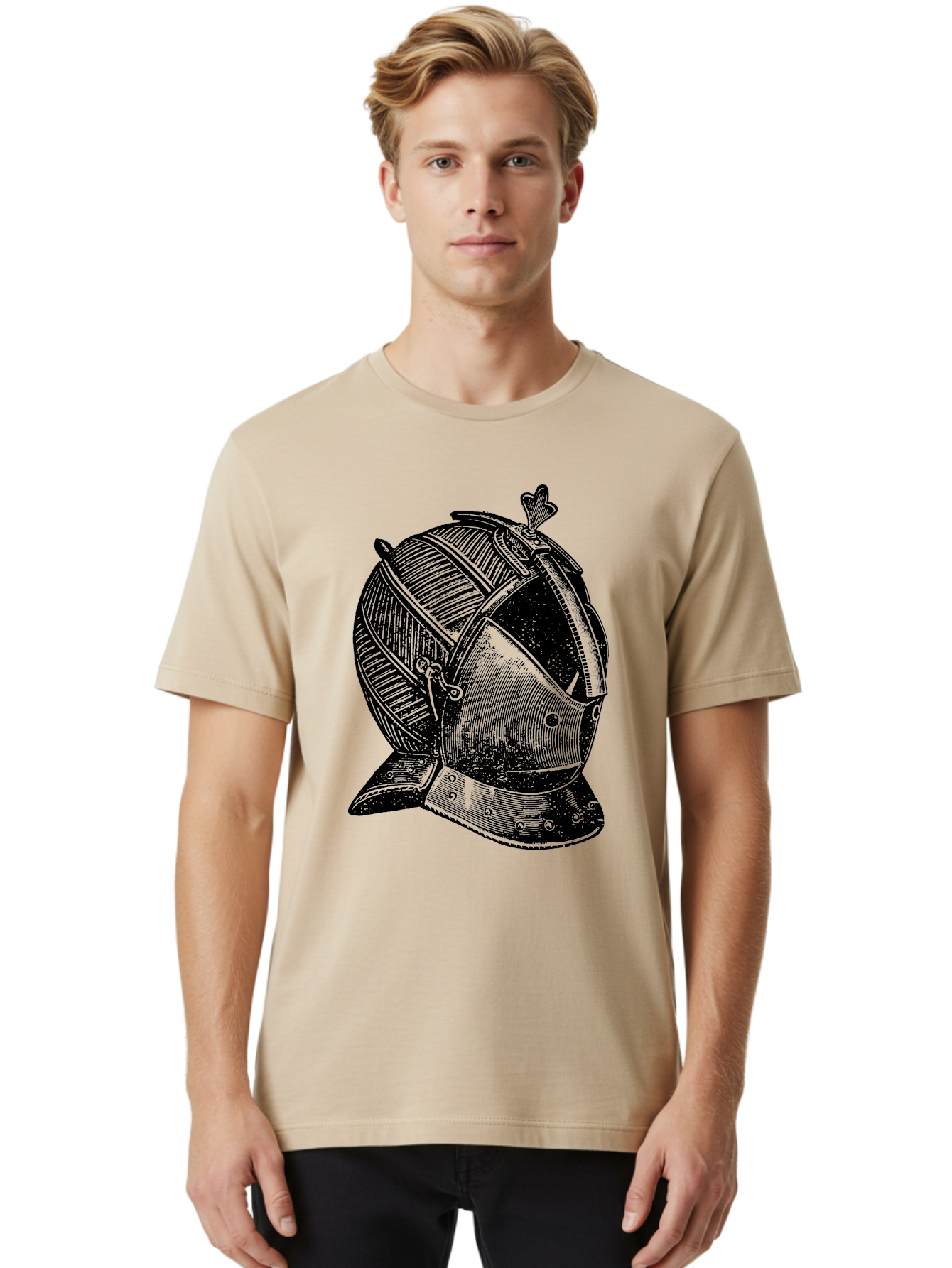 Medieval-Knight-Helmet Men'S Graphic Tee, 100% Cotton, Comfortable Casual Summer Wear, Machine Washable, Medieval Armor, Knight Helmet, Protective Gear, Armor Design, Historical Warfare, Metal Craftsmanship, Medieval Knight Aad548 28
