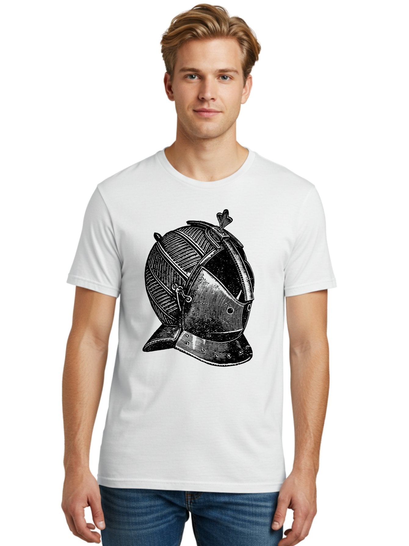 Medieval-Knight-Helmet Men'S Graphic Tee, 100% Cotton, Comfortable Casual Summer Wear, Machine Washable, Medieval Armor, Knight Helmet, Protective Gear, Armor Design, Historical Warfare, Metal Craftsmanship, Medieval Knight Aad548 29