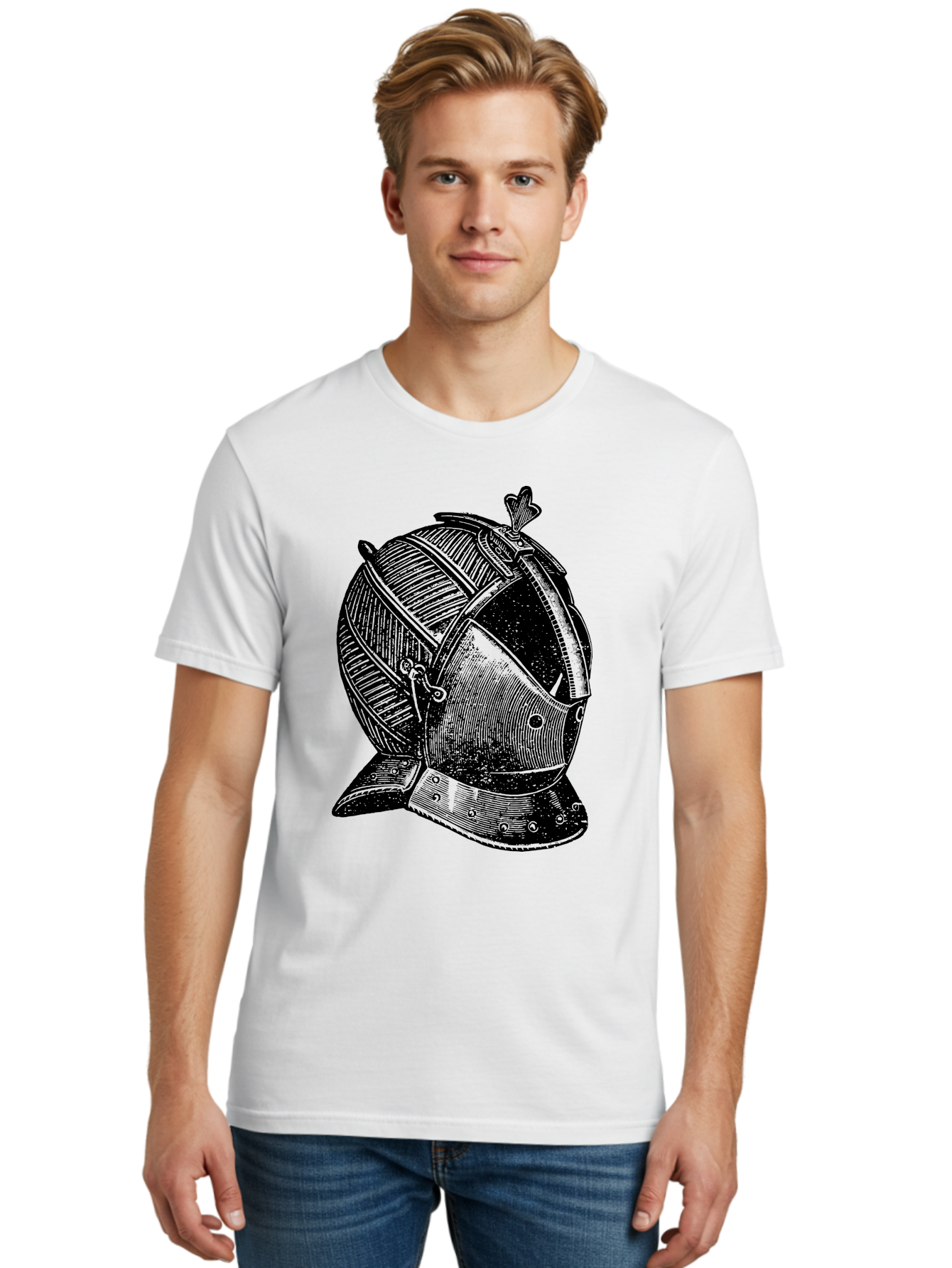 Medieval-Knight-Helmet Men'S Graphic Tee, 100% Cotton, Comfortable Casual Summer Wear, Machine Washable, Medieval Armor, Knight Helmet, Protective Gear, Armor Design, Historical Warfare, Metal Craftsmanship, Medieval Knight Aad548 4