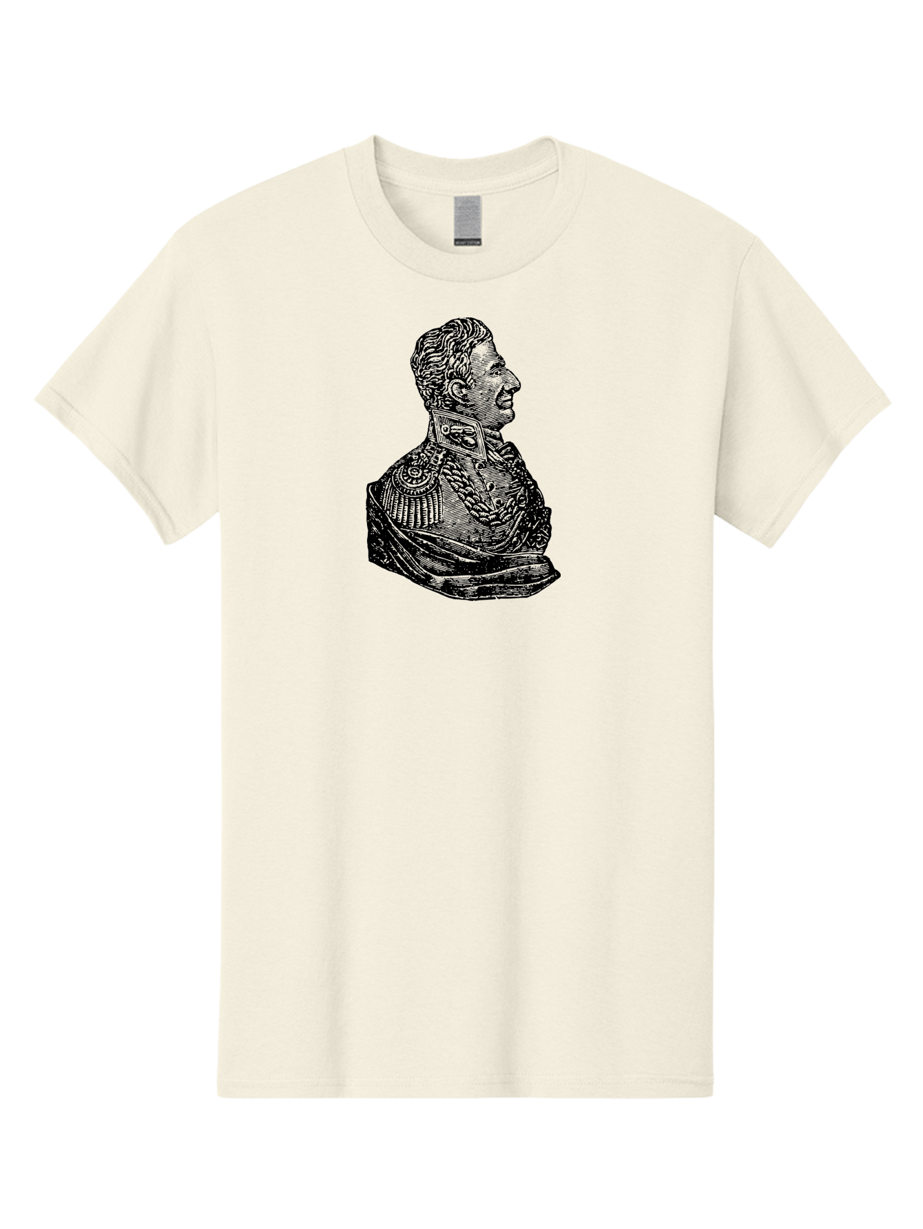 Military-Officer-Bust Men'S Graphic Tee, 100% Cotton, Comfortable Casual Summer Wear, Machine Washable, Military Officer, Historical Figure, Military Uniform, Decorated Jacket, Ornate Details, Side Profile, Illustration Art, Vintage Style, Aad550