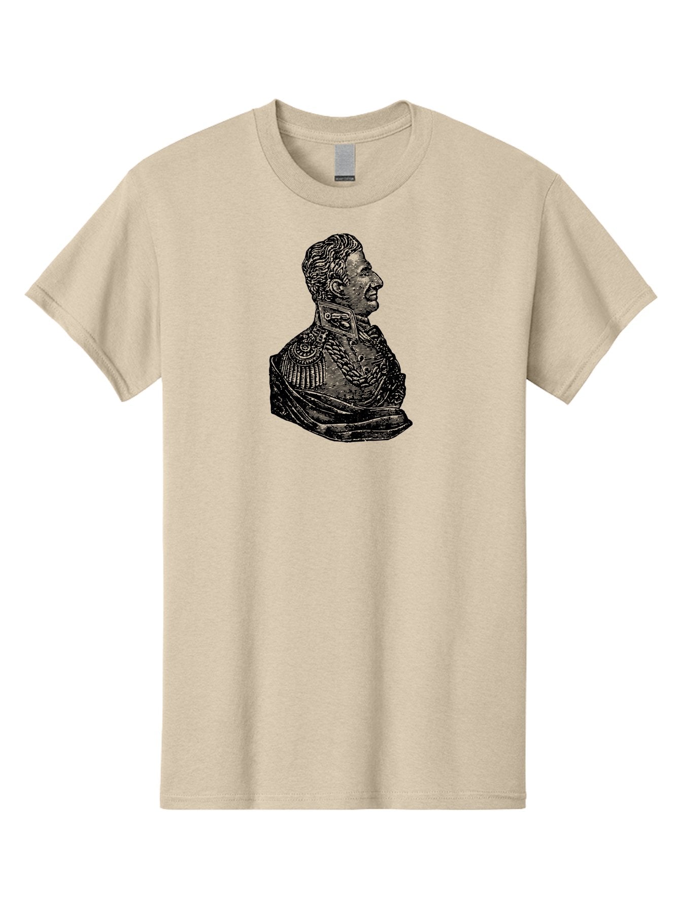 Military-Officer-Bust Men'S Graphic Tee, 100% Cotton, Comfortable Casual Summer Wear, Machine Washable, Military Officer, Historical Figure, Military Uniform, Decorated Jacket, Ornate Details, Side Profile, Illustration Art, Vintage Style, Aad550 10