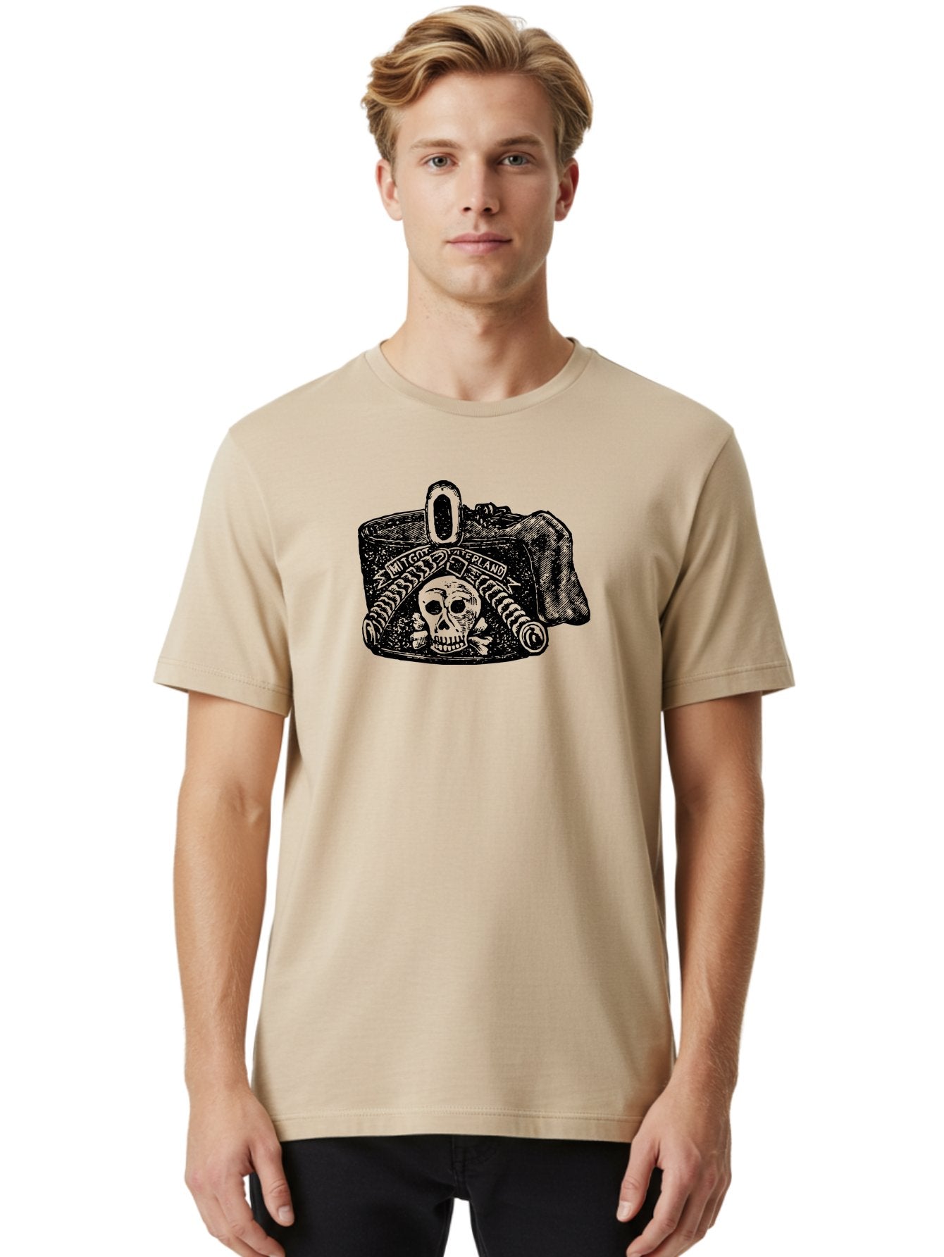 Mit-Got-Waterland Men'S Graphic Tee, 100% Cotton, Comfortable Casual Summer Wear, Machine Washable, Skull And Crossbones, Pirate Hat, Skull Illustration, Crossbones Symbol, Mit Goo Ferland, Pirate-Themed Artwork, Gothic Artwork, Aad551 23