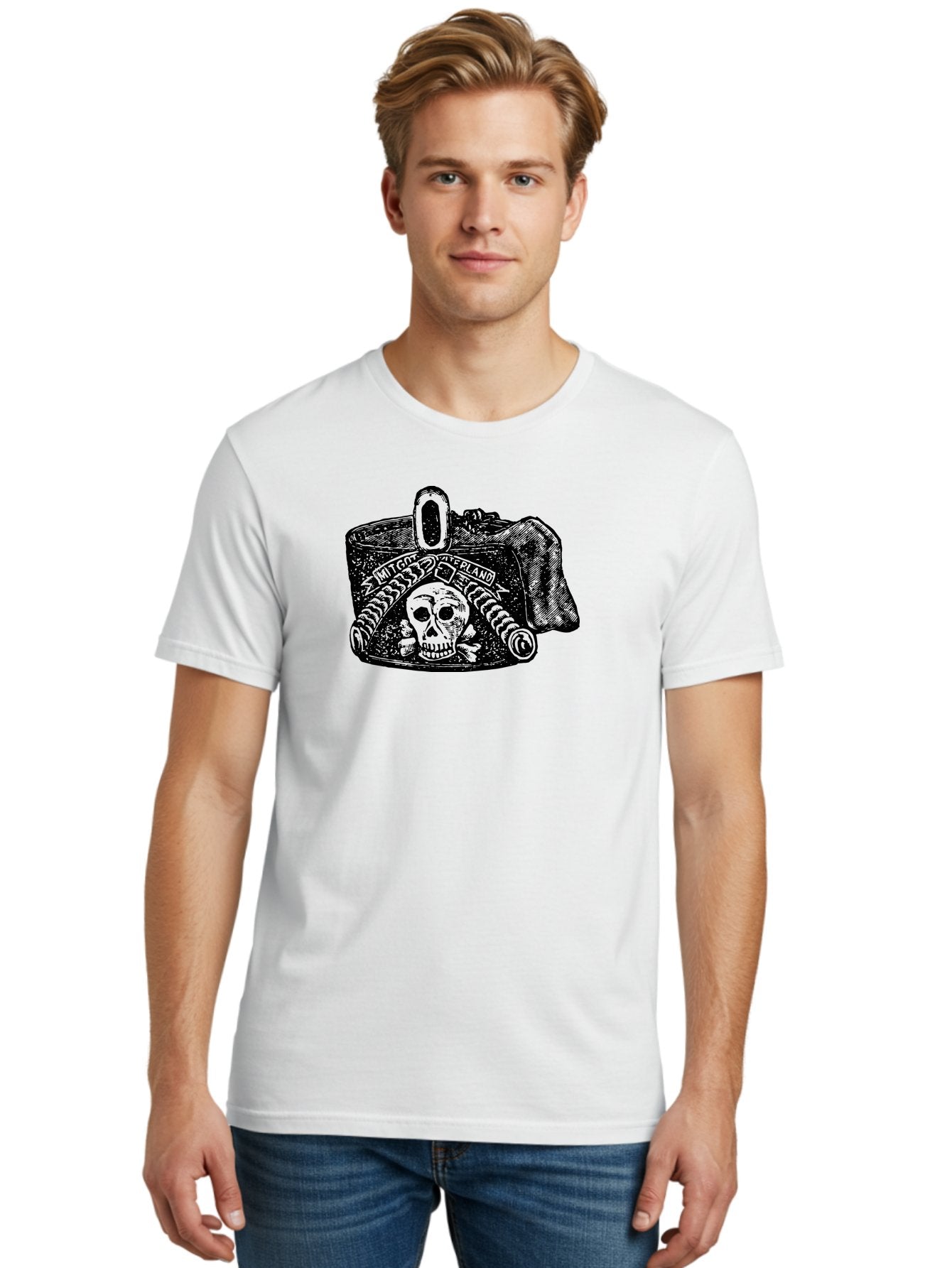 Mit-Got-Waterland Men'S Graphic Tee, 100% Cotton, Comfortable Casual Summer Wear, Machine Washable, Skull And Crossbones, Pirate Hat, Skull Illustration, Crossbones Symbol, Mit Goo Ferland, Pirate-Themed Artwork, Gothic Artwork, Aad551 30