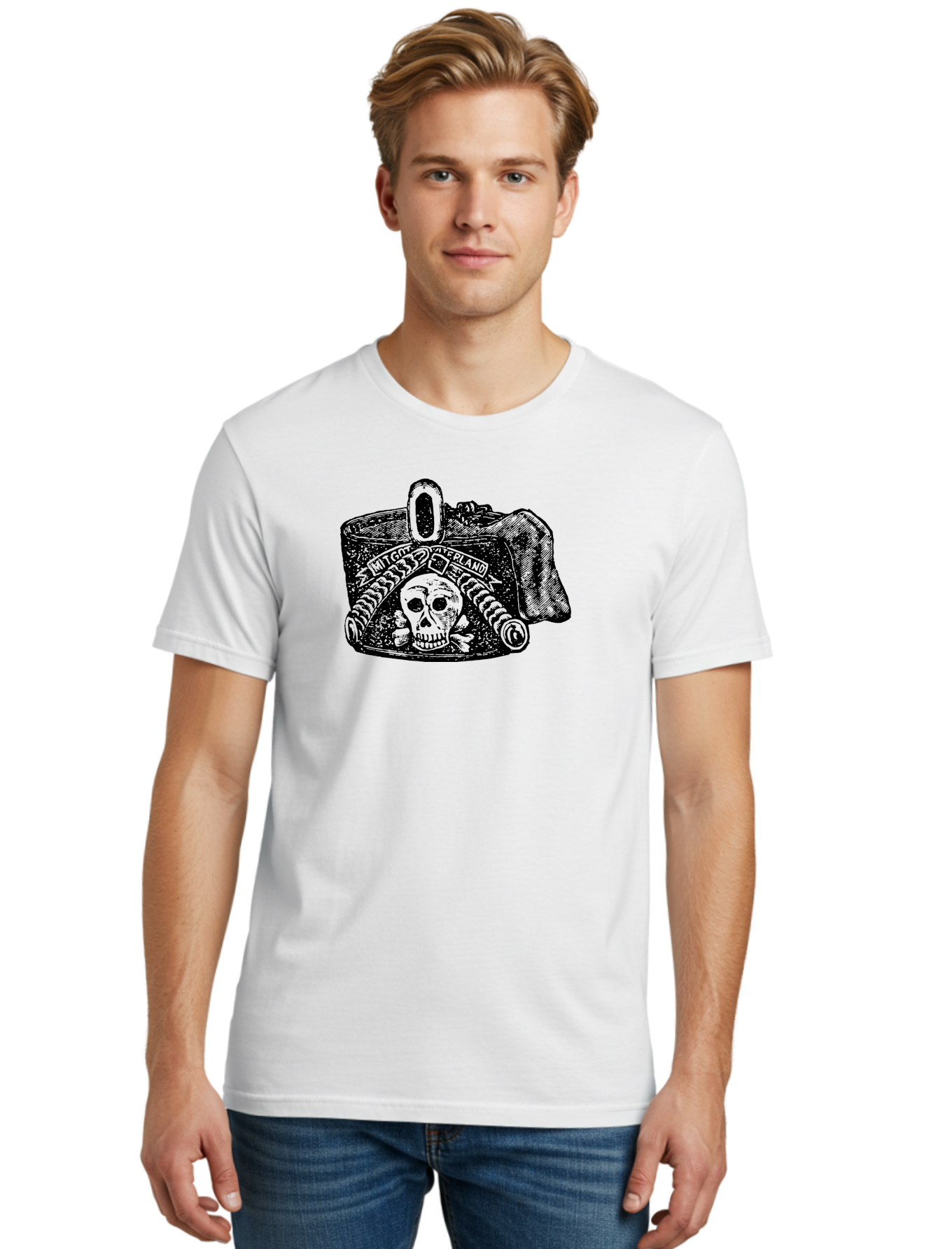 Mit-Got-Waterland Men'S Graphic Tee, 100% Cotton, Comfortable Casual Summer Wear, Machine Washable, Skull And Crossbones, Pirate Hat, Skull Illustration, Crossbones Symbol, Mit Goo Ferland, Pirate-Themed Artwork, Gothic Artwork, Aad551