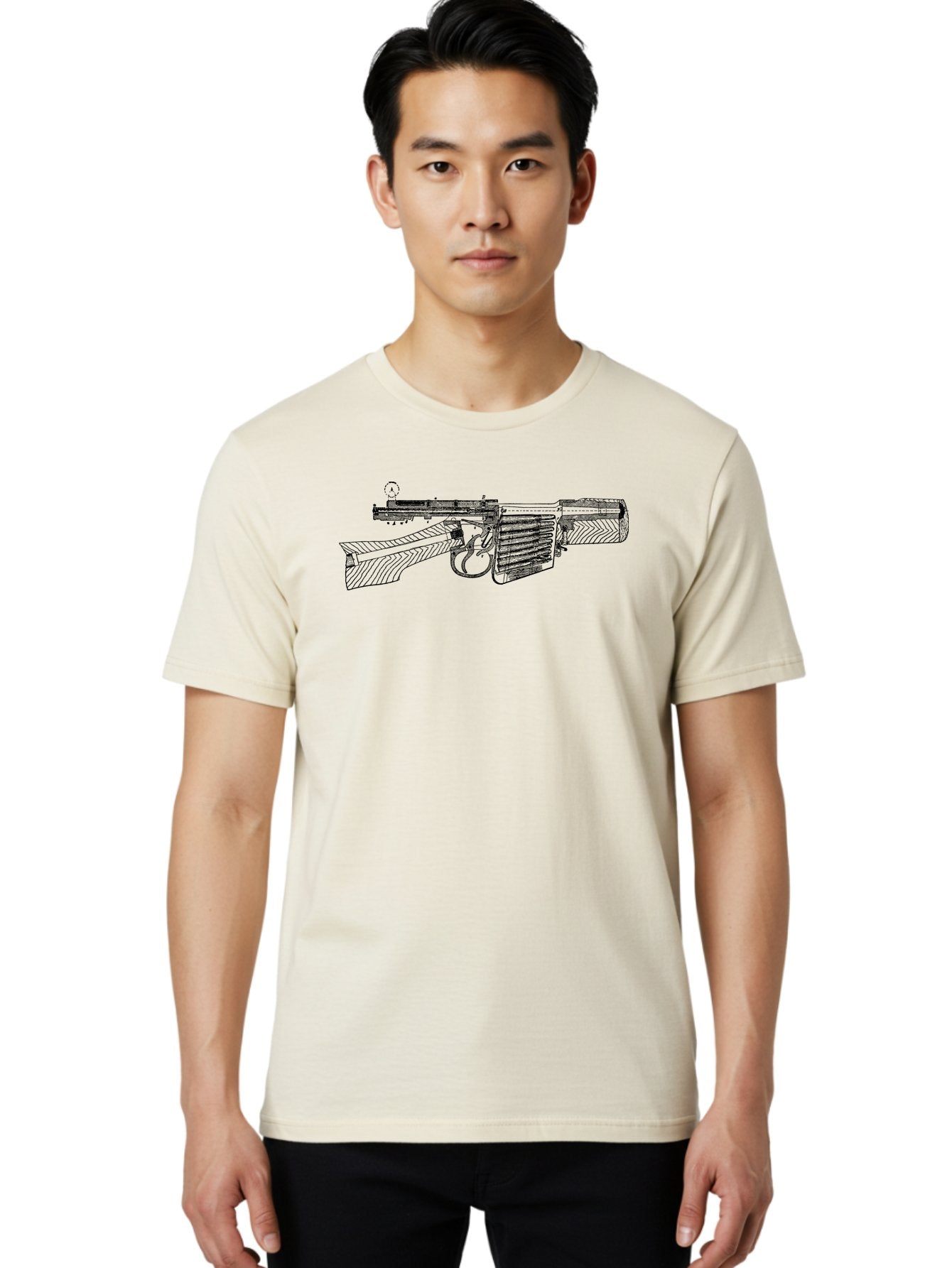 Mp40 Men'S Graphic Tee, 100% Cotton, Comfortable Casual Summer Wear, Machine Washable, Mp40 Submachine Gun, World War Ii Firearm, German Military Equipment, Vintage Gun Design, Black And White Illustration, Firearm Details, Historical Weaponry Aad552 30