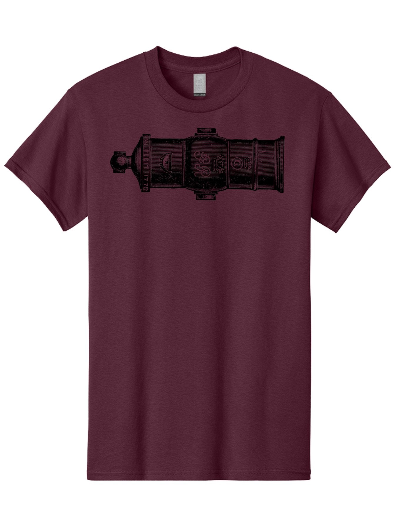 Pin-Fegut-1770-Gun Men'S Graphic Tee, 100% Cotton, Comfortable Casual Summer Wear, Machine Washable, Vintage Cannon, Historic Artillery, Pin Rebuilt 1770, Antique Weapon, Military History, Naval Warfare, Emblematic Design, Symbolic Markings Aad553