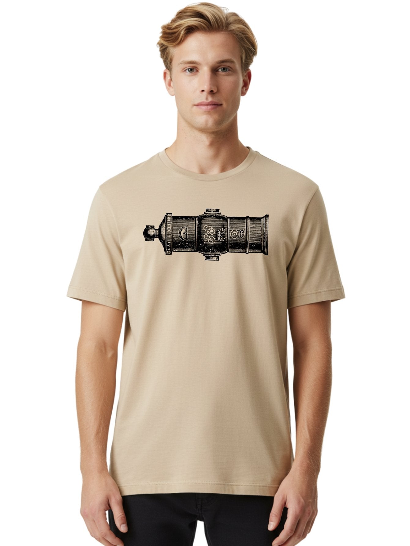 Pin-Fegut-1770-Gun Men'S Graphic Tee, 100% Cotton, Comfortable Casual Summer Wear, Machine Washable, Vintage Cannon, Historic Artillery, Pin Rebuilt 1770, Antique Weapon, Military History, Naval Warfare, Emblematic Design, Symbolic Markings Aad553 23
