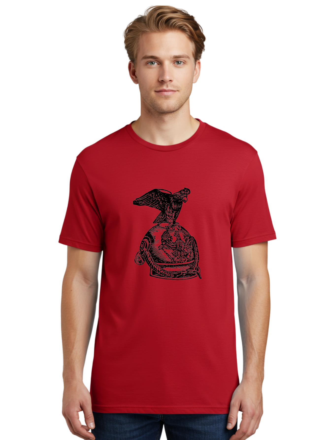 Pr-Eagle-Helmet-Crest Men'S Graphic Tee, 100% Cotton, Comfortable Casual Summer Wear, Machine Washable, Imperial Eagle, National Emblem, Symbolic Icon, Double-Headed Eagle, Historical Significance, Patriotic Symbol, Regal Crest, Aad555 22