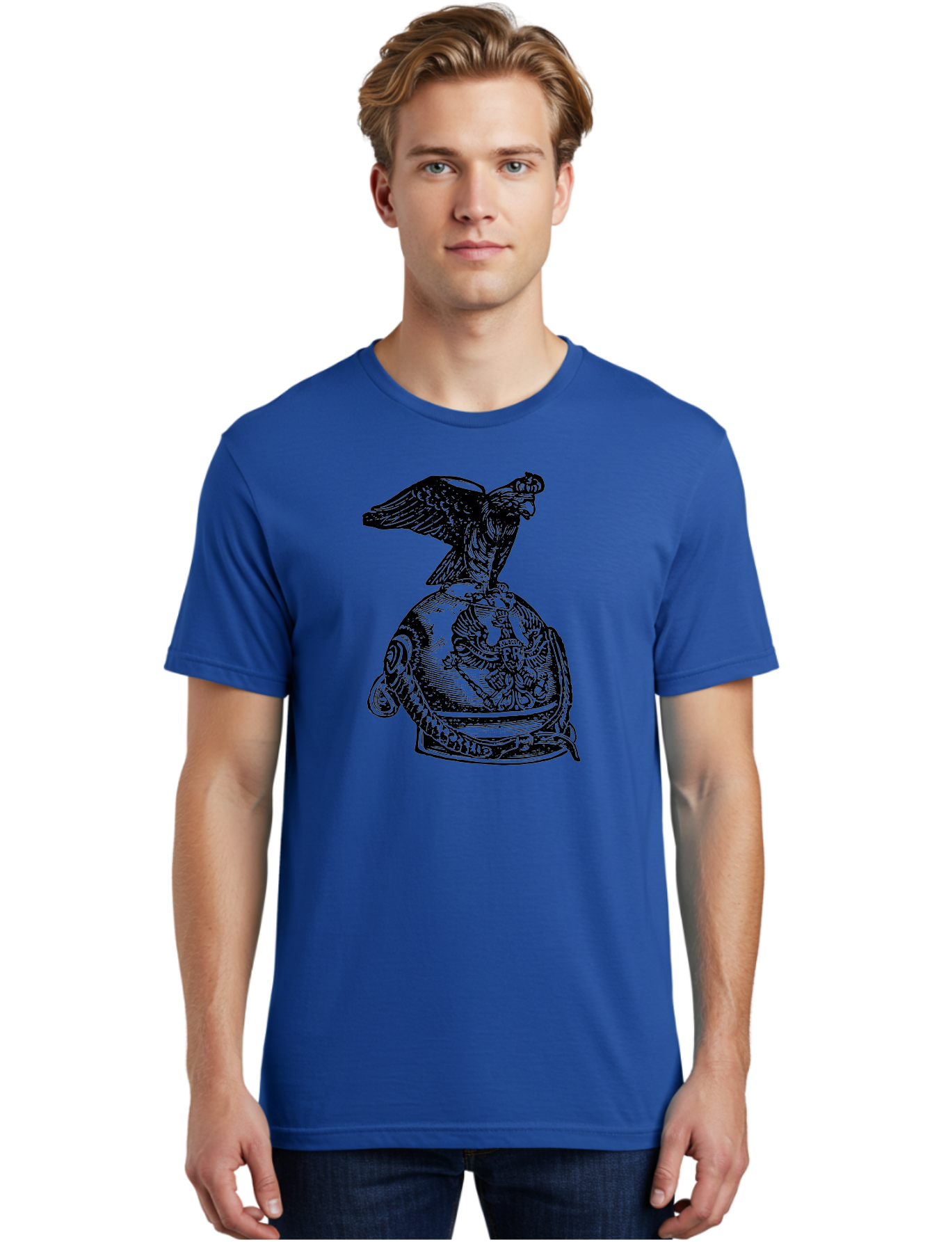 Pr-Eagle-Helmet-Crest Men'S Graphic Tee, 100% Cotton, Comfortable Casual Summer Wear, Machine Washable, Imperial Eagle, National Emblem, Symbolic Icon, Double-Headed Eagle, Historical Significance, Patriotic Symbol, Regal Crest, Aad555 12