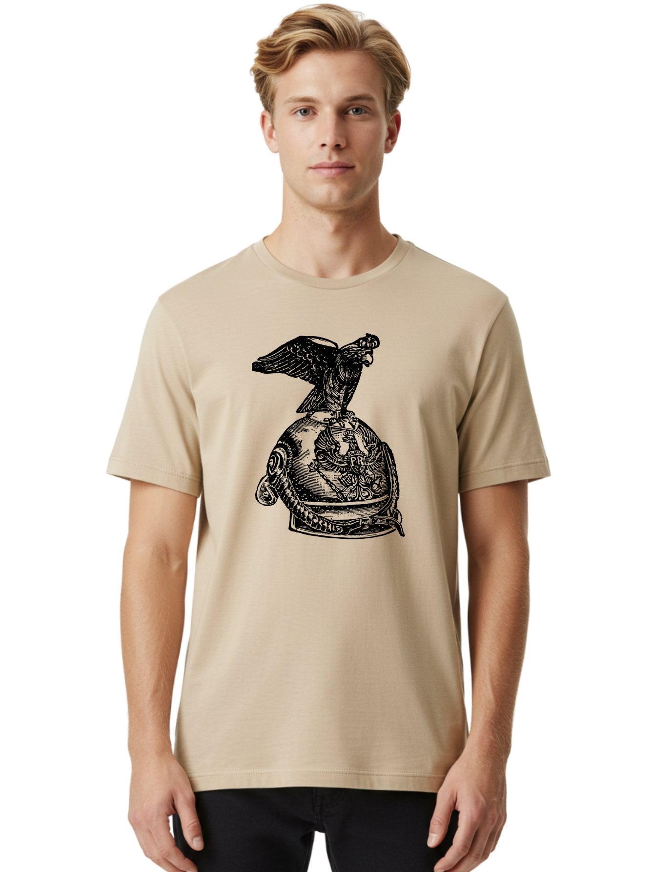 Pr-Eagle-Helmet-Crest Men'S Graphic Tee, 100% Cotton, Comfortable Casual Summer Wear, Machine Washable, Imperial Eagle, National Emblem, Symbolic Icon, Double-Headed Eagle, Historical Significance, Patriotic Symbol, Regal Crest, Aad555 18