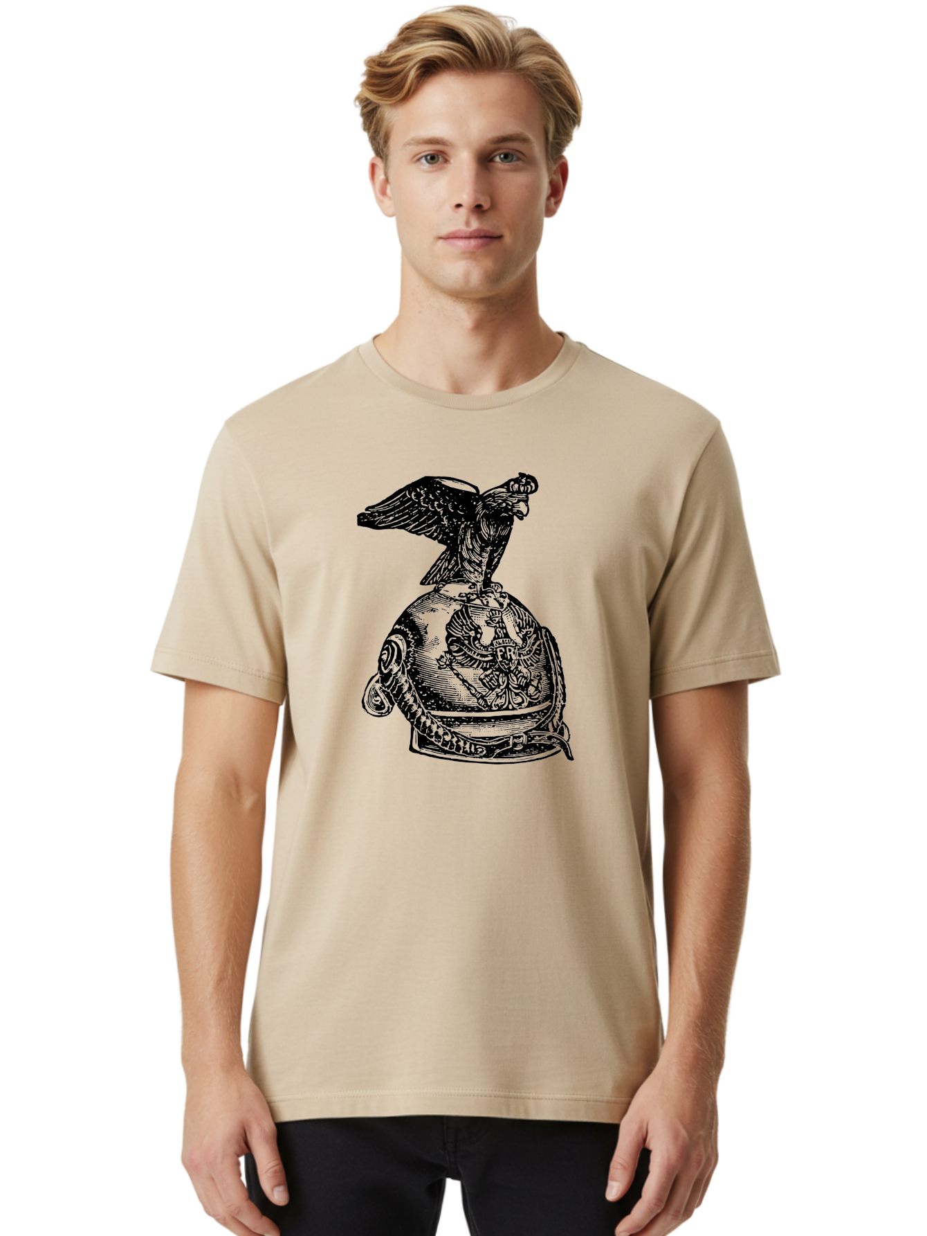 Pr-Eagle-Helmet-Crest Men'S Graphic Tee, 100% Cotton, Comfortable Casual Summer Wear, Machine Washable, Imperial Eagle, National Emblem, Symbolic Icon, Double-Headed Eagle, Historical Significance, Patriotic Symbol, Regal Crest, Aad555 24