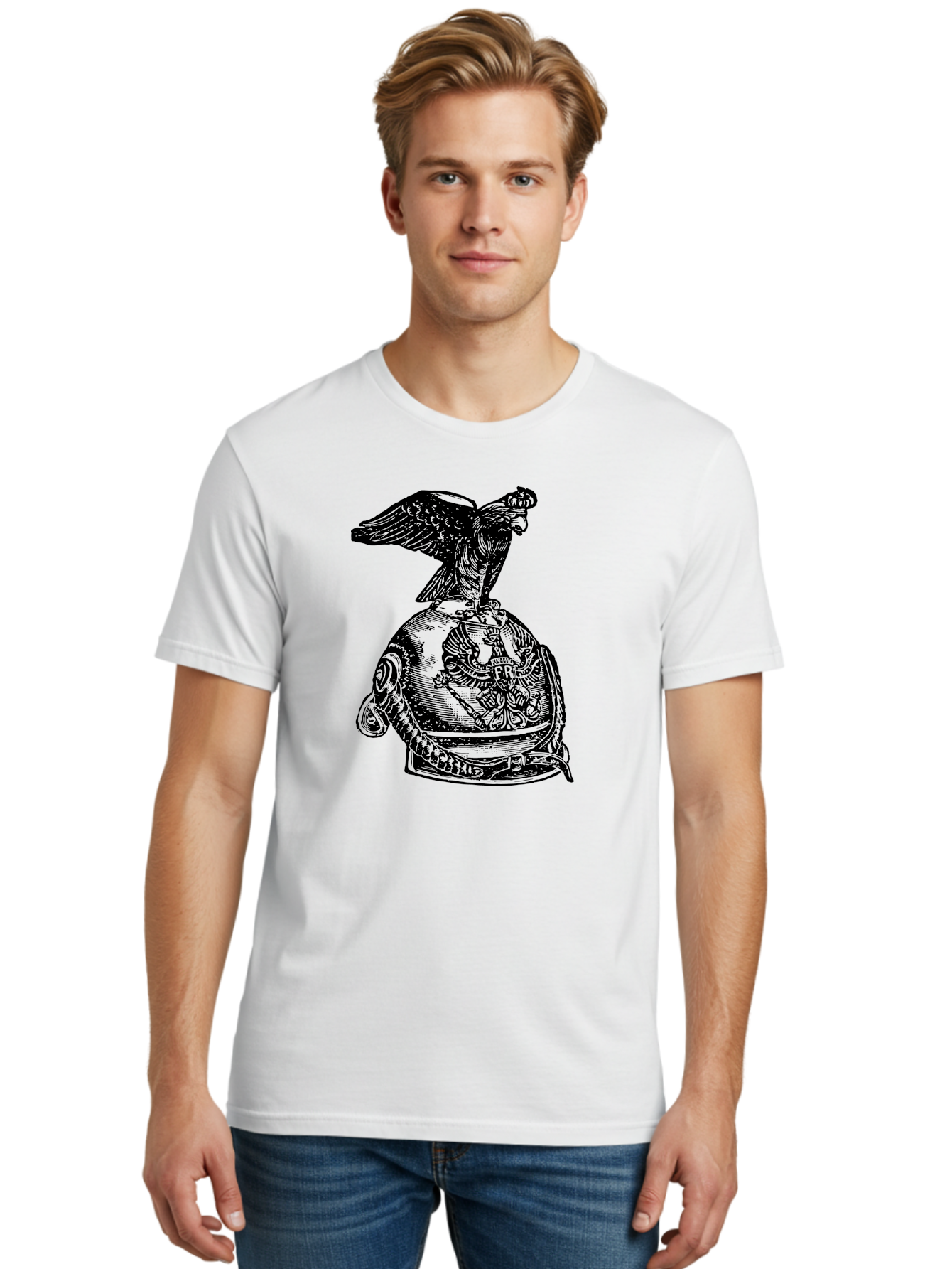 Pr-Eagle-Helmet-Crest Men'S Graphic Tee, 100% Cotton, Comfortable Casual Summer Wear, Machine Washable, Imperial Eagle, National Emblem, Symbolic Icon, Double-Headed Eagle, Historical Significance, Patriotic Symbol, Regal Crest, Aad555 30