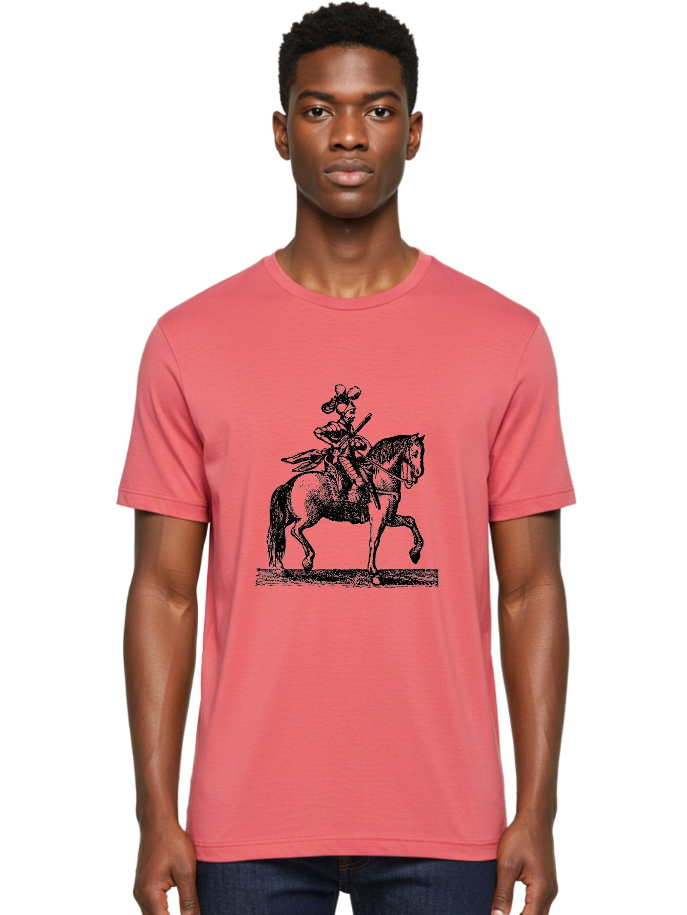 Soldier-On-Horseback Men'S Graphic Tee, 100% Cotton, Comfortable Casual Summer Wear, Machine Washable, Soldier Riding Horse, Cavalryman In Action, Equestrian Warrior, Historical Illustration, Horseback Rider, Military Uniform, Armed Soldier, Aad559 22