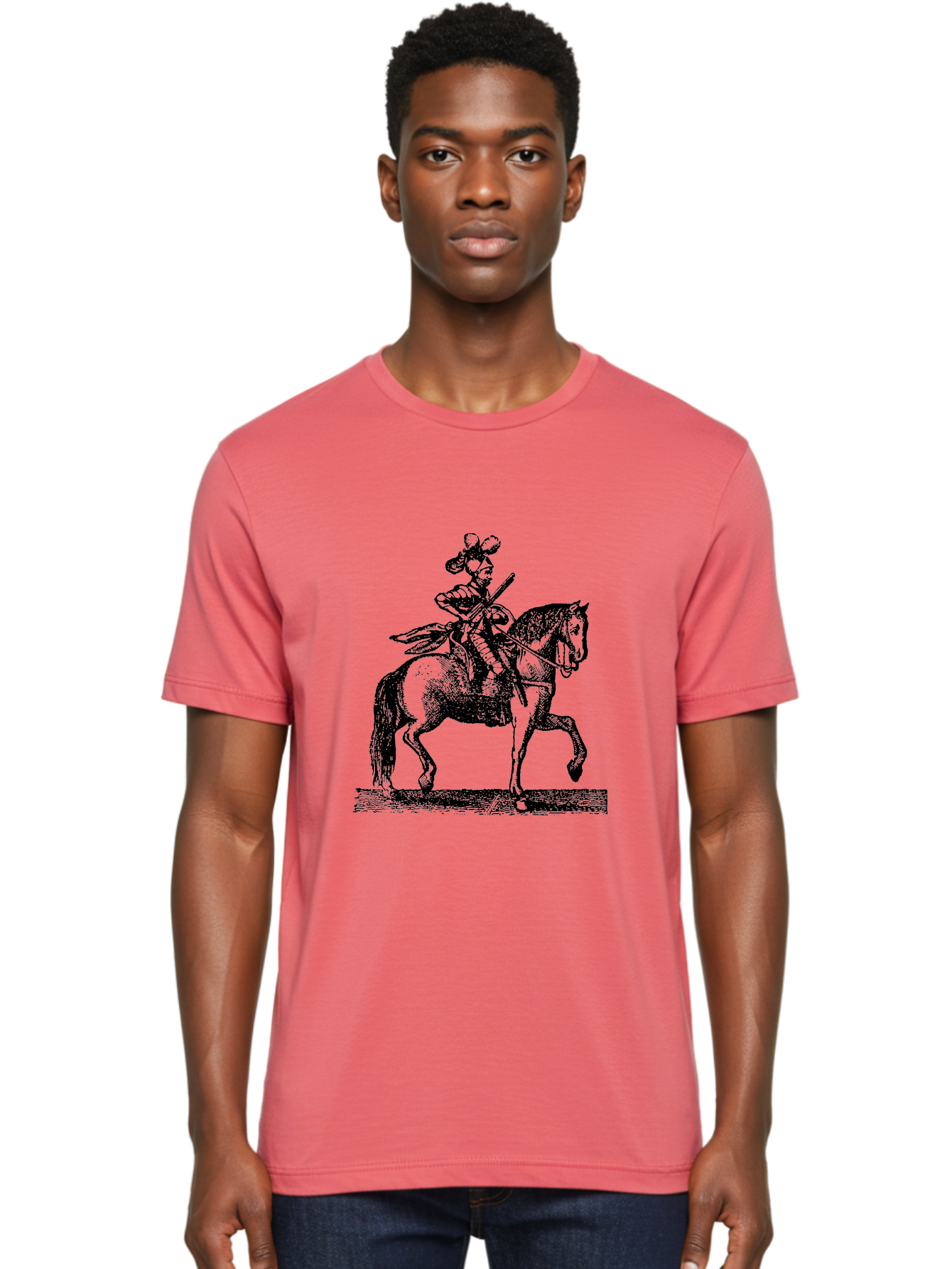 Soldier-On-Horseback Men'S Graphic Tee, 100% Cotton, Comfortable Casual Summer Wear, Machine Washable, Soldier Riding Horse, Cavalryman In Action, Equestrian Warrior, Historical Illustration, Horseback Rider, Military Uniform, Armed Soldier, Aad559 18