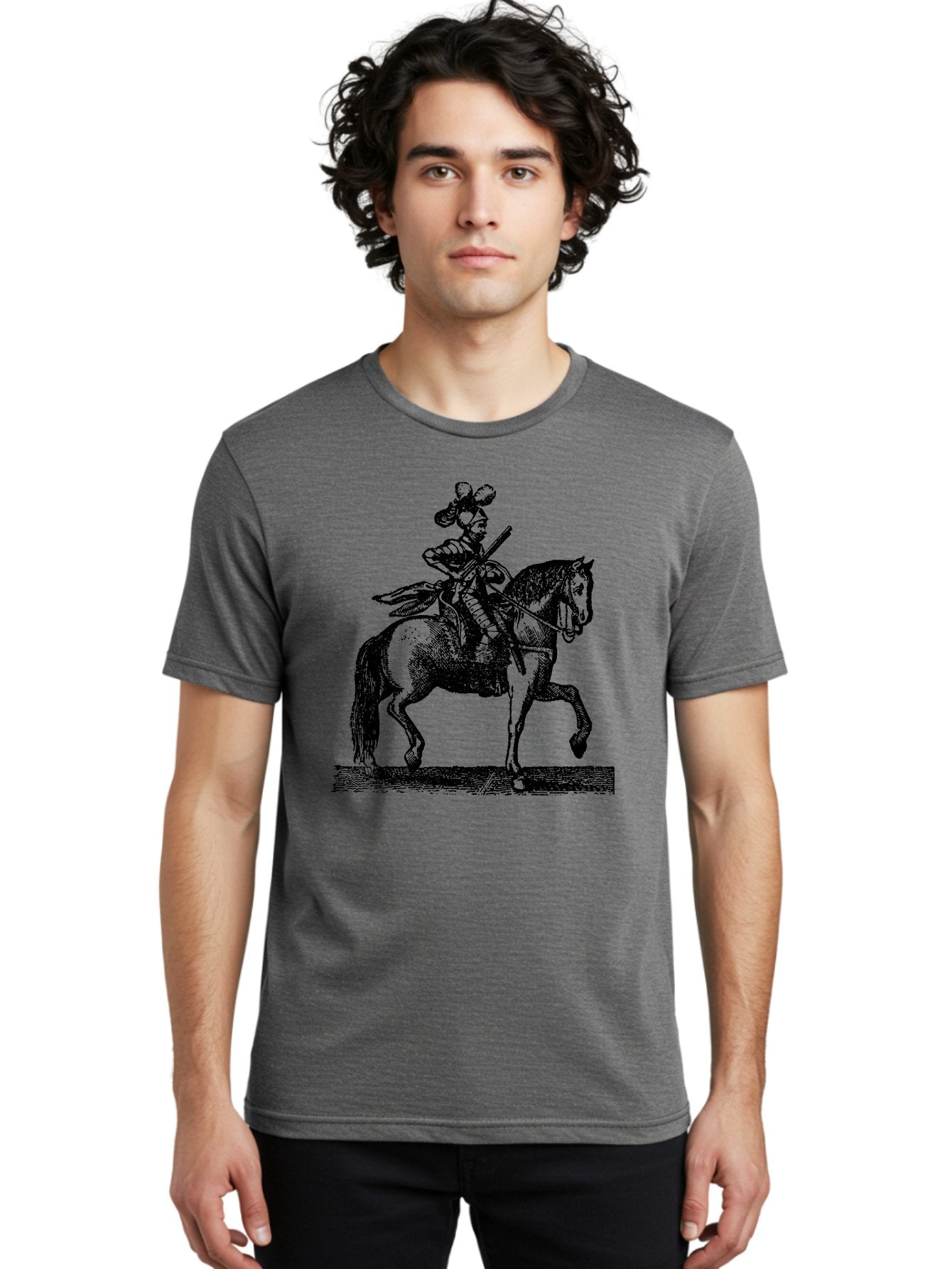 Soldier-On-Horseback Men'S Graphic Tee, 100% Cotton, Comfortable Casual Summer Wear, Machine Washable, Soldier Riding Horse, Cavalryman In Action, Equestrian Warrior, Historical Illustration, Horseback Rider, Military Uniform, Armed Soldier, Aad559 17