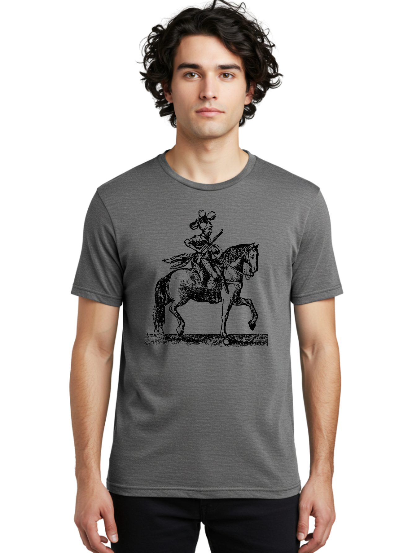 Soldier-On-Horseback Men'S Graphic Tee, 100% Cotton, Comfortable Casual Summer Wear, Machine Washable, Soldier Riding Horse, Cavalryman In Action, Equestrian Warrior, Historical Illustration, Horseback Rider, Military Uniform, Armed Soldier, Aad559 28