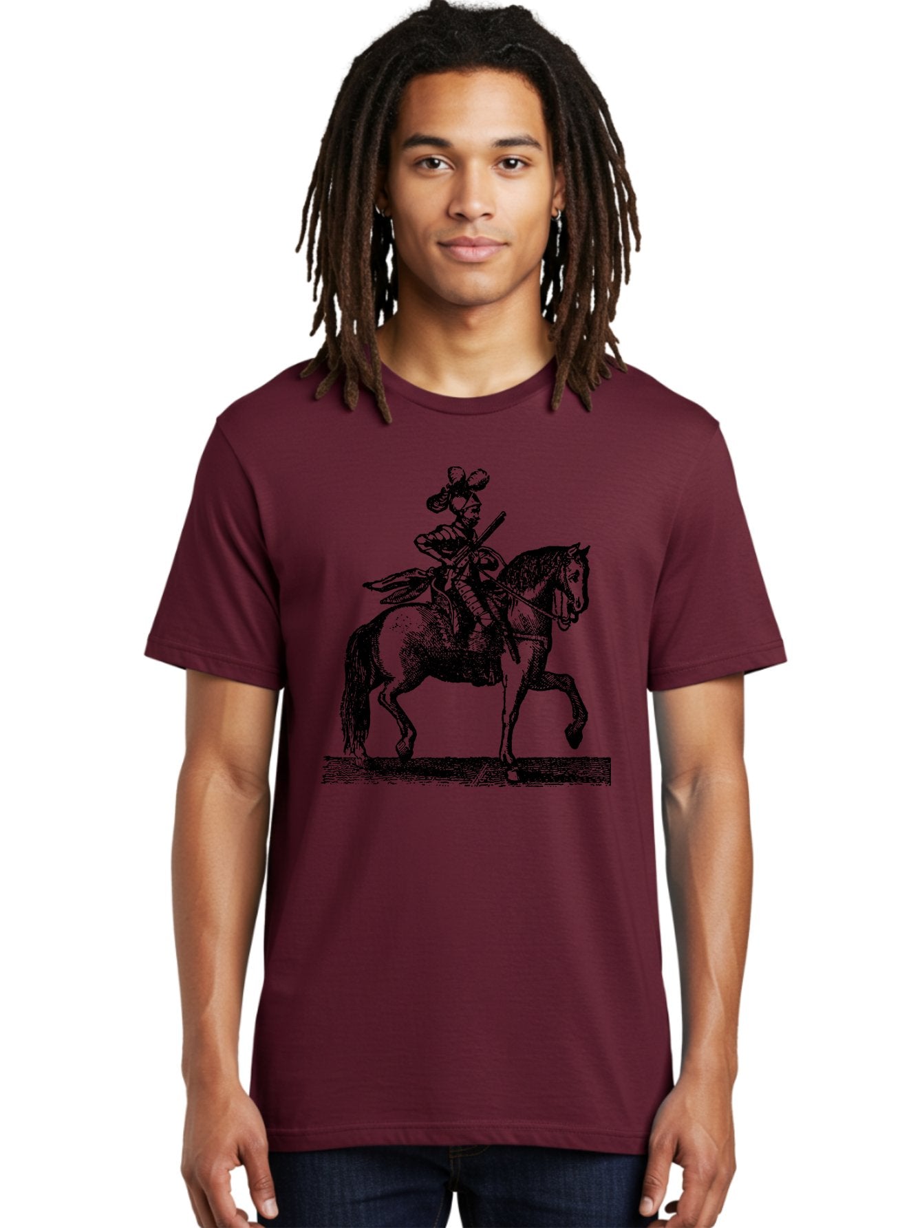 Soldier-On-Horseback Men'S Graphic Tee, 100% Cotton, Comfortable Casual Summer Wear, Machine Washable, Soldier Riding Horse, Cavalryman In Action, Equestrian Warrior, Historical Illustration, Horseback Rider, Military Uniform, Armed Soldier, Aad559 26