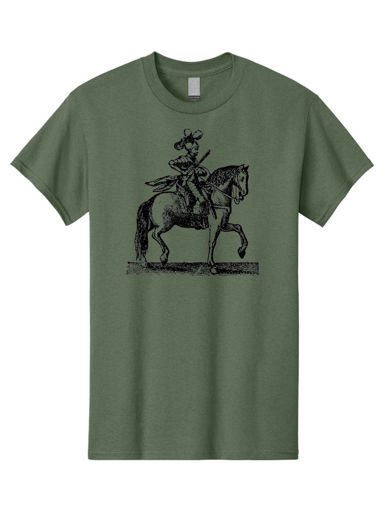 Soldier-On-Horseback Men'S Graphic Tee, 100% Cotton, Comfortable Casual Summer Wear, Machine Washable, Soldier Riding Horse, Cavalryman In Action, Equestrian Warrior, Historical Illustration, Horseback Rider, Military Uniform, Armed Soldier, Aad559