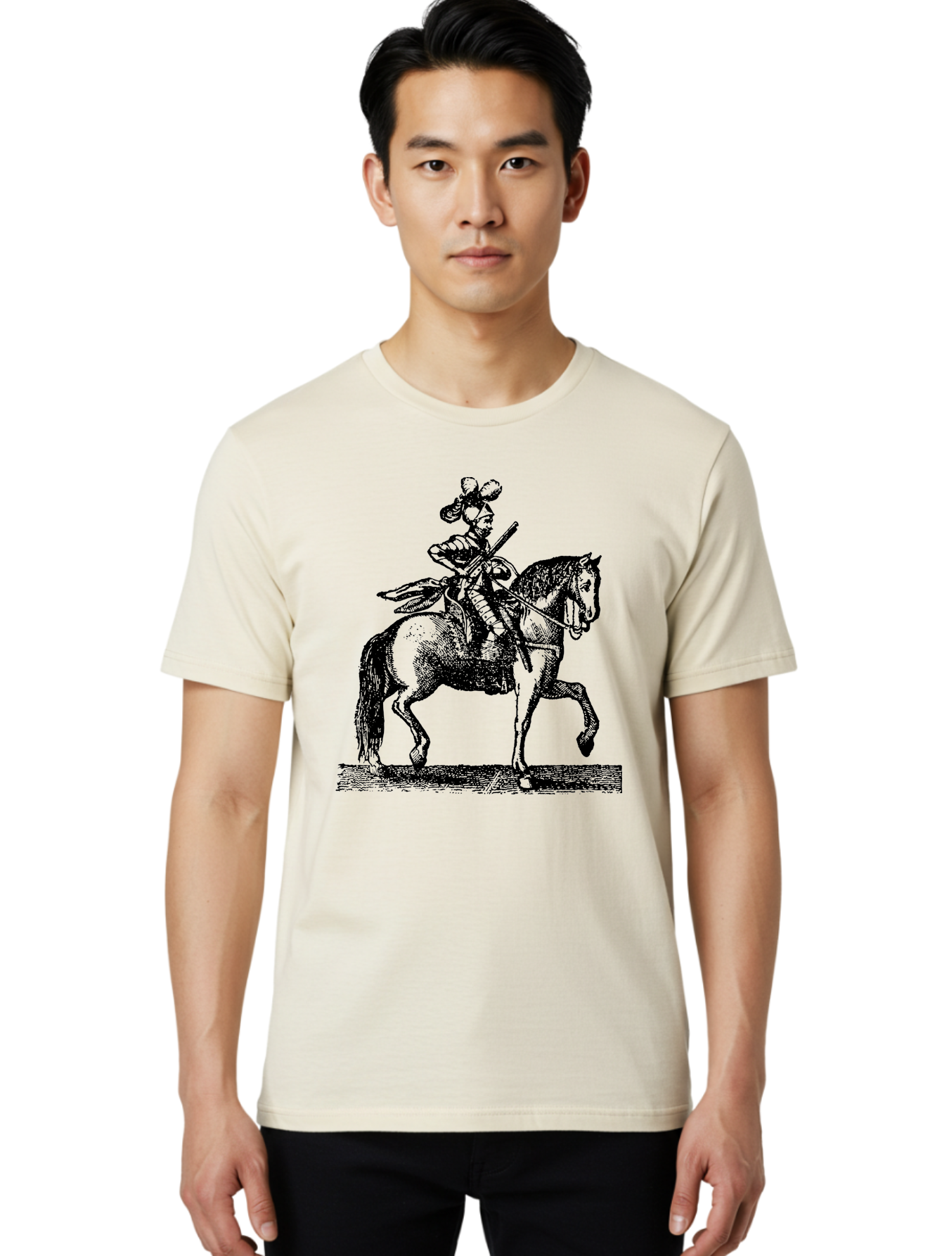 Soldier-On-Horseback Men'S Graphic Tee, 100% Cotton, Comfortable Casual Summer Wear, Machine Washable, Soldier Riding Horse, Cavalryman In Action, Equestrian Warrior, Historical Illustration, Horseback Rider, Military Uniform, Armed Soldier, Aad559 22