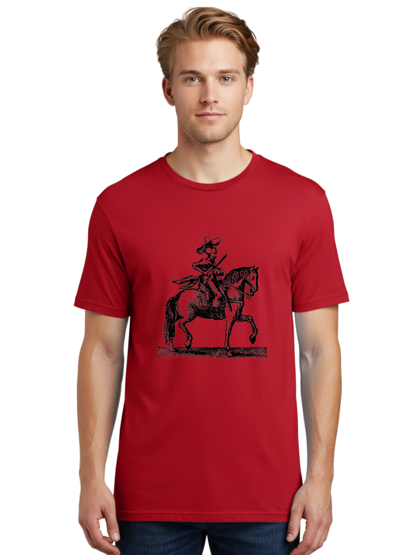 Soldier-On-Horseback Men'S Graphic Tee, 100% Cotton, Comfortable Casual Summer Wear, Machine Washable, Soldier Riding Horse, Cavalryman In Action, Equestrian Warrior, Historical Illustration, Horseback Rider, Military Uniform, Armed Soldier, Aad559 12
