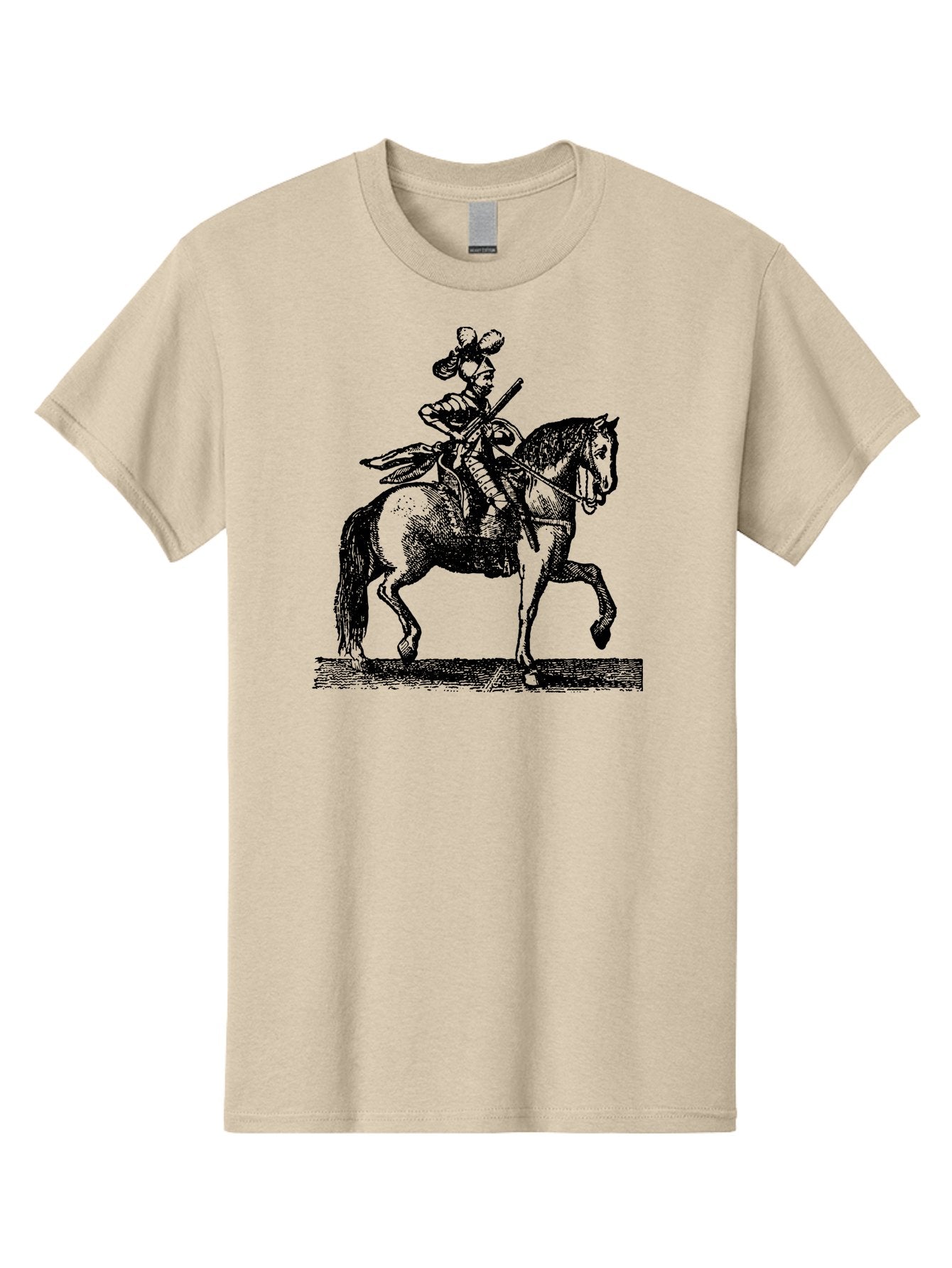 Soldier-On-Horseback Men'S Graphic Tee, 100% Cotton, Comfortable Casual Summer Wear, Machine Washable, Soldier Riding Horse, Cavalryman In Action, Equestrian Warrior, Historical Illustration, Horseback Rider, Military Uniform, Armed Soldier, Aad559 7