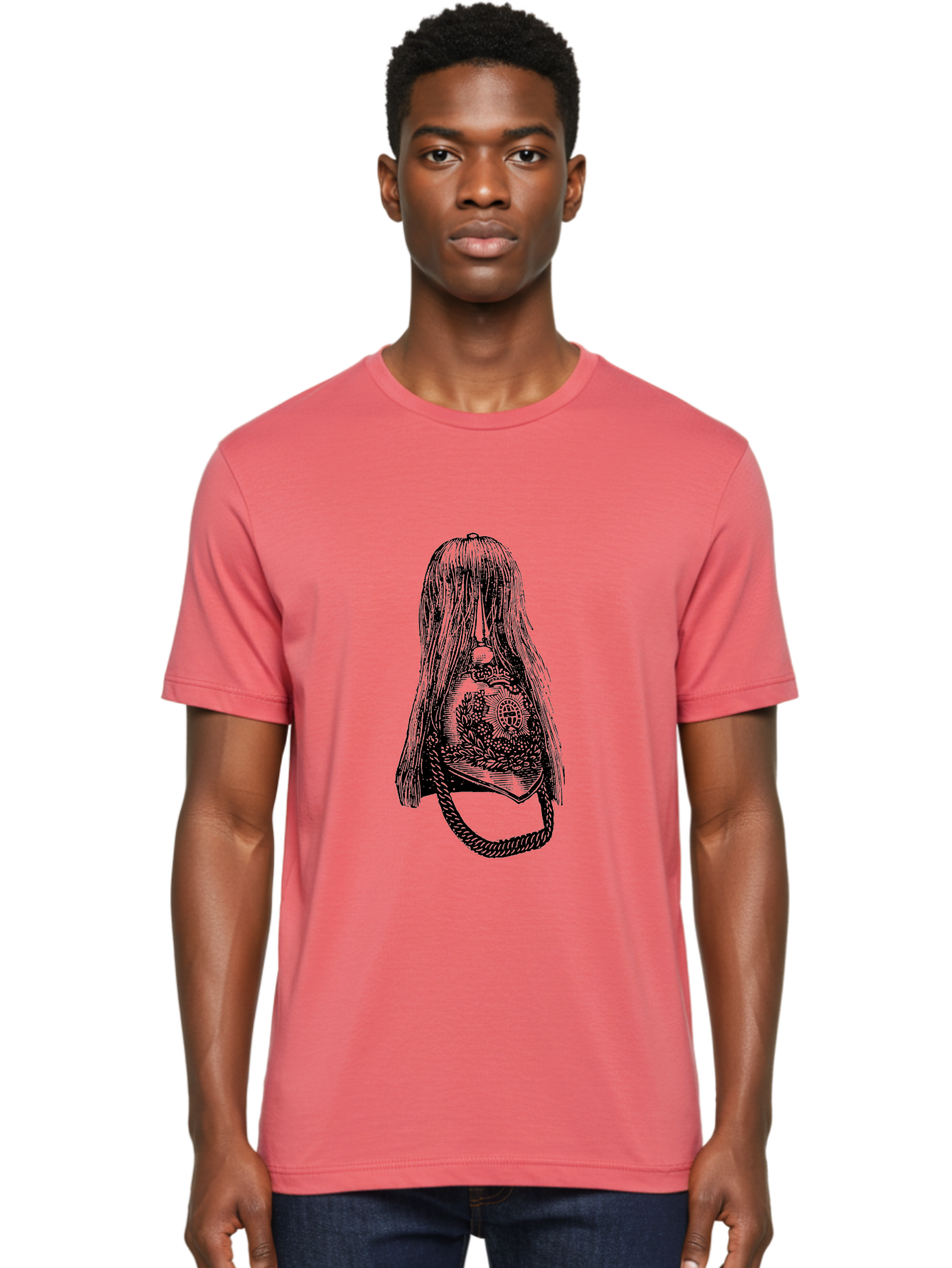 Woman-S-Purse Men'S Graphic Tee, 100% Cotton, Comfortable Casual Summer Wear, Machine Washable, Bell With Long Hair, Vintage Illustration, Gothic Art, Mysterious Symbols, Intricate Details, Abstract Portrait, Symbolic Imagery, Mysterious Bell, Aad567 26