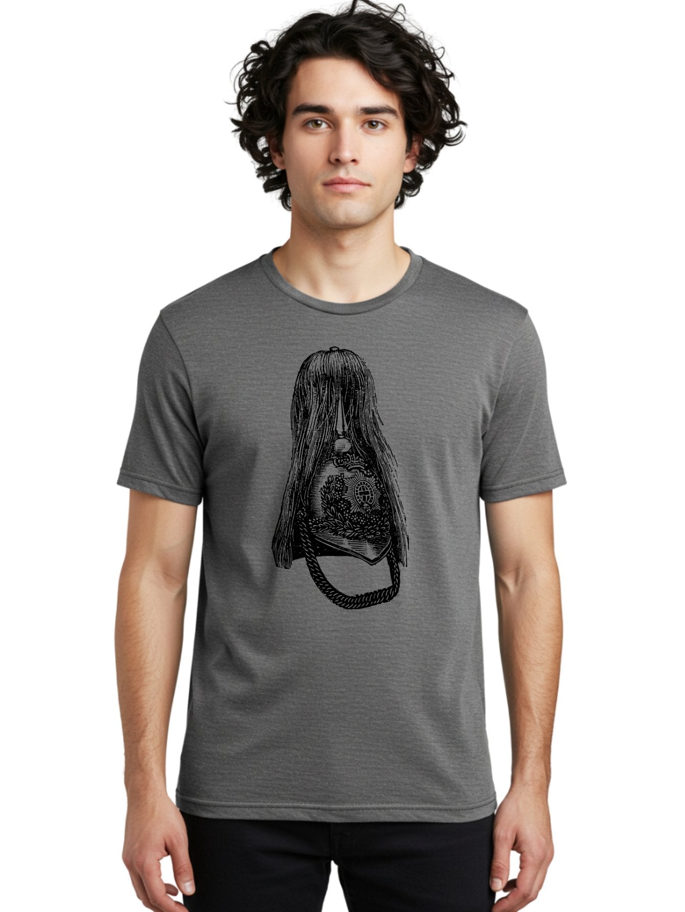 Woman-S-Purse Men'S Graphic Tee, 100% Cotton, Comfortable Casual Summer Wear, Machine Washable, Bell With Long Hair, Vintage Illustration, Gothic Art, Mysterious Symbols, Intricate Details, Abstract Portrait, Symbolic Imagery, Mysterious Bell, Aad567 23