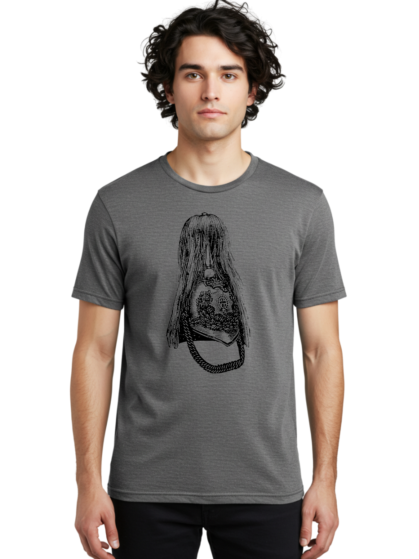 Woman-S-Purse Men'S Graphic Tee, 100% Cotton, Comfortable Casual Summer Wear, Machine Washable, Bell With Long Hair, Vintage Illustration, Gothic Art, Mysterious Symbols, Intricate Details, Abstract Portrait, Symbolic Imagery, Mysterious Bell, Aad567 16