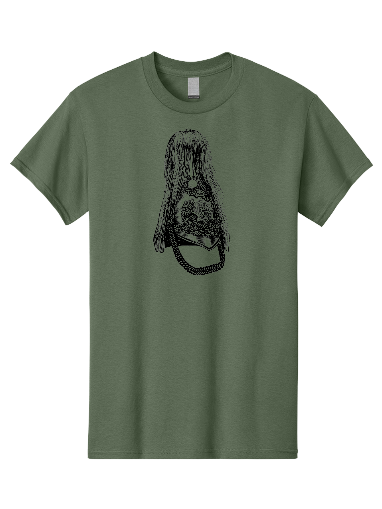 Woman-S-Purse Men'S Graphic Tee, 100% Cotton, Comfortable Casual Summer Wear, Machine Washable, Bell With Long Hair, Vintage Illustration, Gothic Art, Mysterious Symbols, Intricate Details, Abstract Portrait, Symbolic Imagery, Mysterious Bell, Aad567