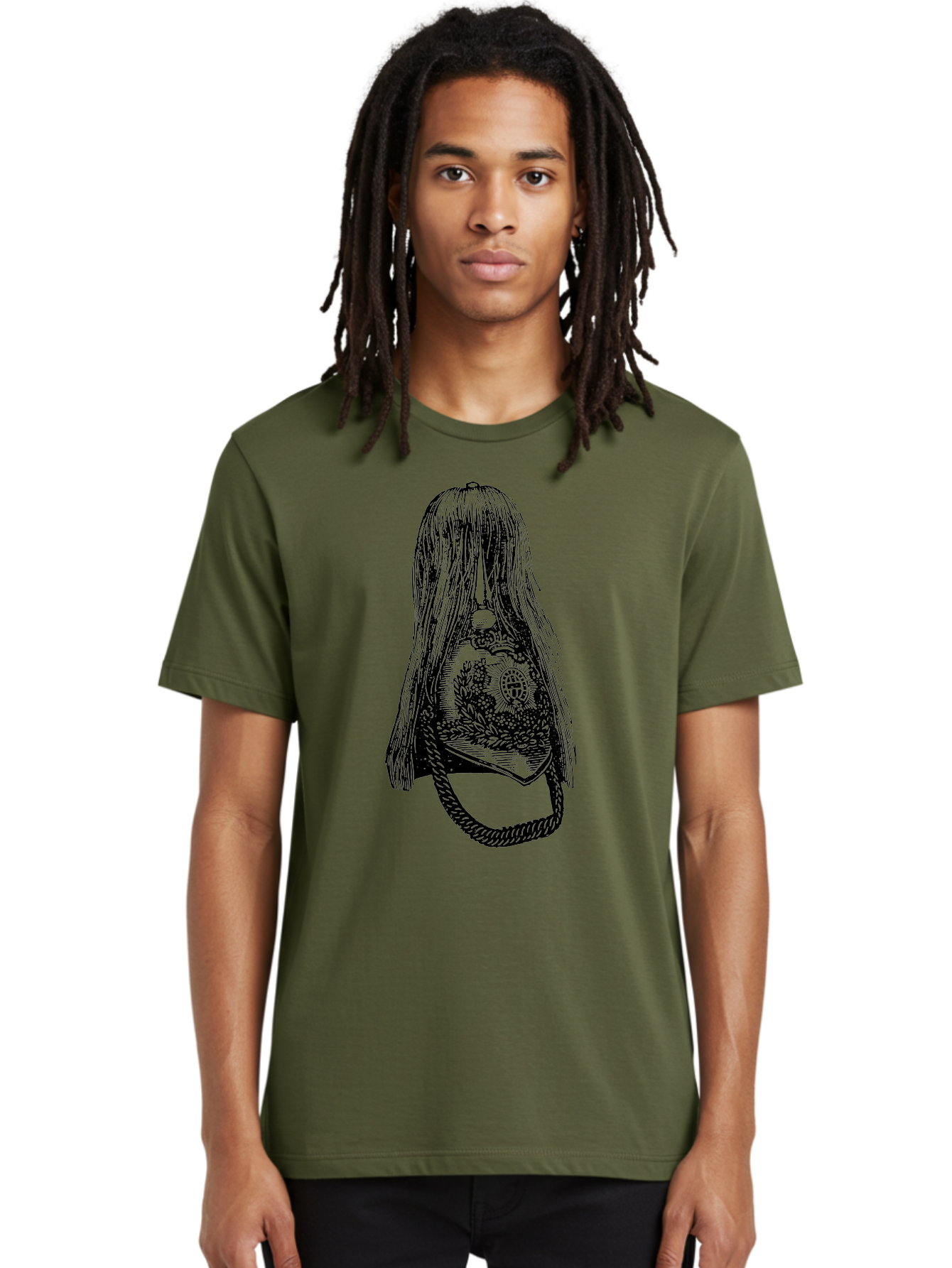 Woman-S-Purse Men'S Graphic Tee, 100% Cotton, Comfortable Casual Summer Wear, Machine Washable, Bell With Long Hair, Vintage Illustration, Gothic Art, Mysterious Symbols, Intricate Details, Abstract Portrait, Symbolic Imagery, Mysterious Bell, Aad567