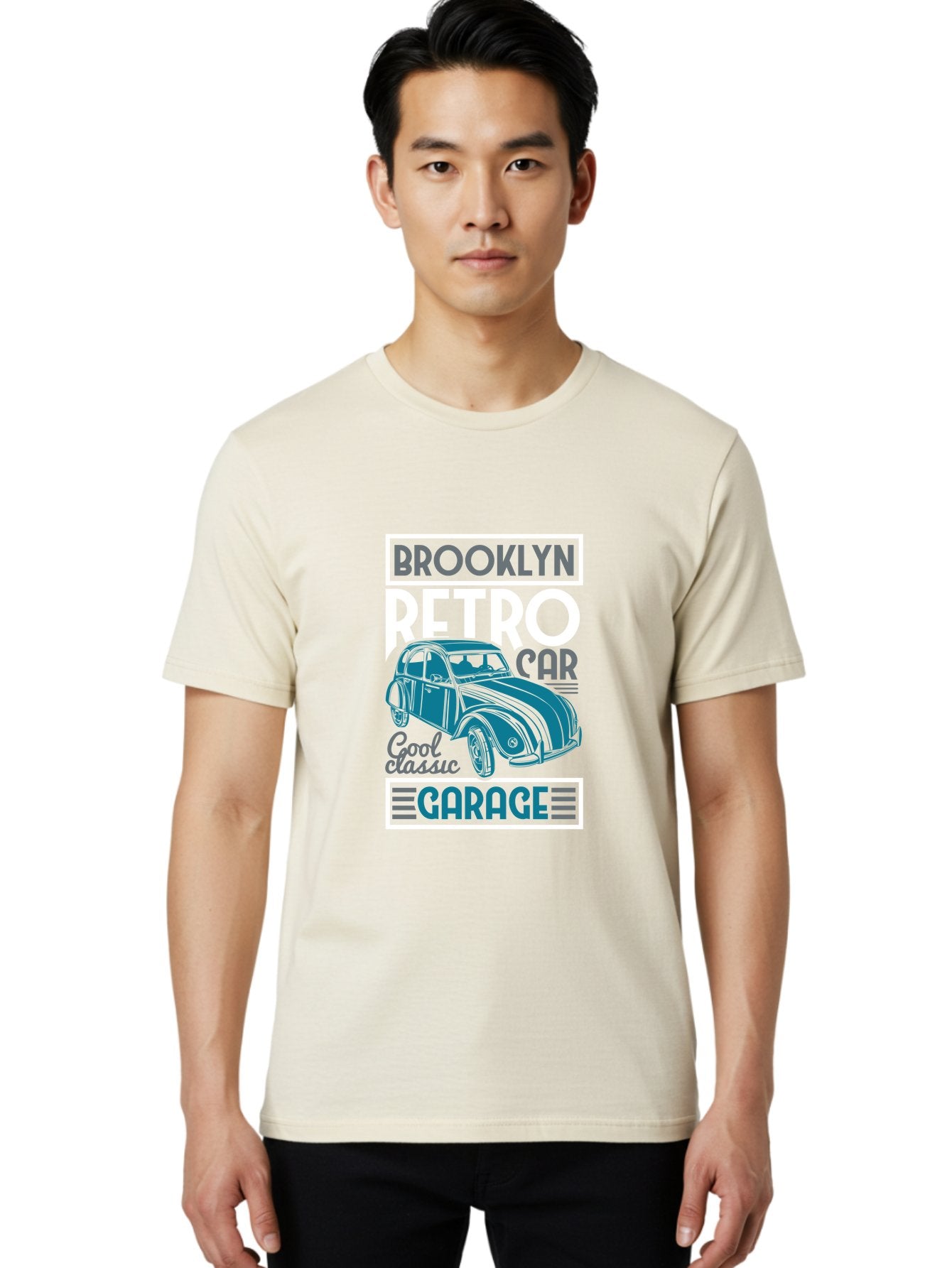 Brooklyn-Retro-Car-Garage Men'S Graphic Tee, 100% Cotton, Comfortable Casual Summer Wear, Machine Washable, Retro Car, Vintage Automobile, Classic Car, Brooklyn Garage, Cool Classic, Retro Style, Vintage Ride, Car Enthusiasts, Antique Car Aad571 24
