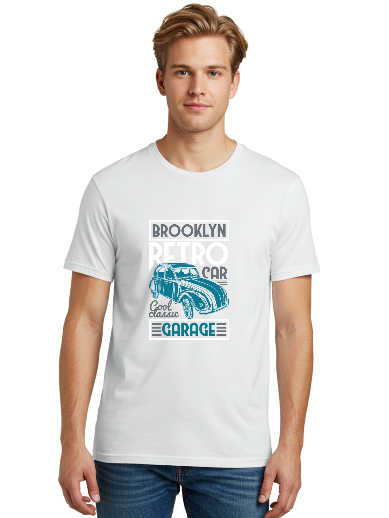 Brooklyn-Retro-Car-Garage Men'S Graphic Tee, 100% Cotton, Comfortable Casual Summer Wear, Machine Washable, Retro Car, Vintage Automobile, Classic Car, Brooklyn Garage, Cool Classic, Retro Style, Vintage Ride, Car Enthusiasts, Antique Car Aad571 30