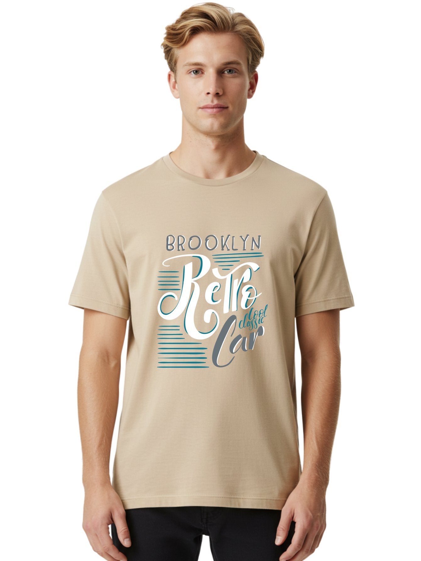 Brooklyn-Retro-Car Men'S Graphic Tee, 100% Cotton, Comfortable Casual Summer Wear, Machine Washable, Brooklyn, Retro Car, Classic Car, Vintage Vehicle, Urban Style, New York City, Retro Design, Classic Ride Aad572 25