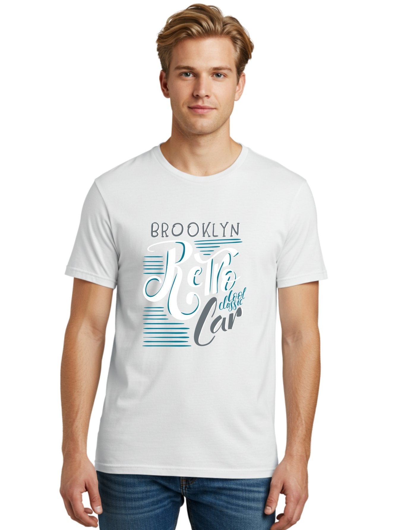 Brooklyn-Retro-Car Men'S Graphic Tee, 100% Cotton, Comfortable Casual Summer Wear, Machine Washable, Brooklyn, Retro Car, Classic Car, Vintage Vehicle, Urban Style, New York City, Retro Design, Classic Ride Aad572 26