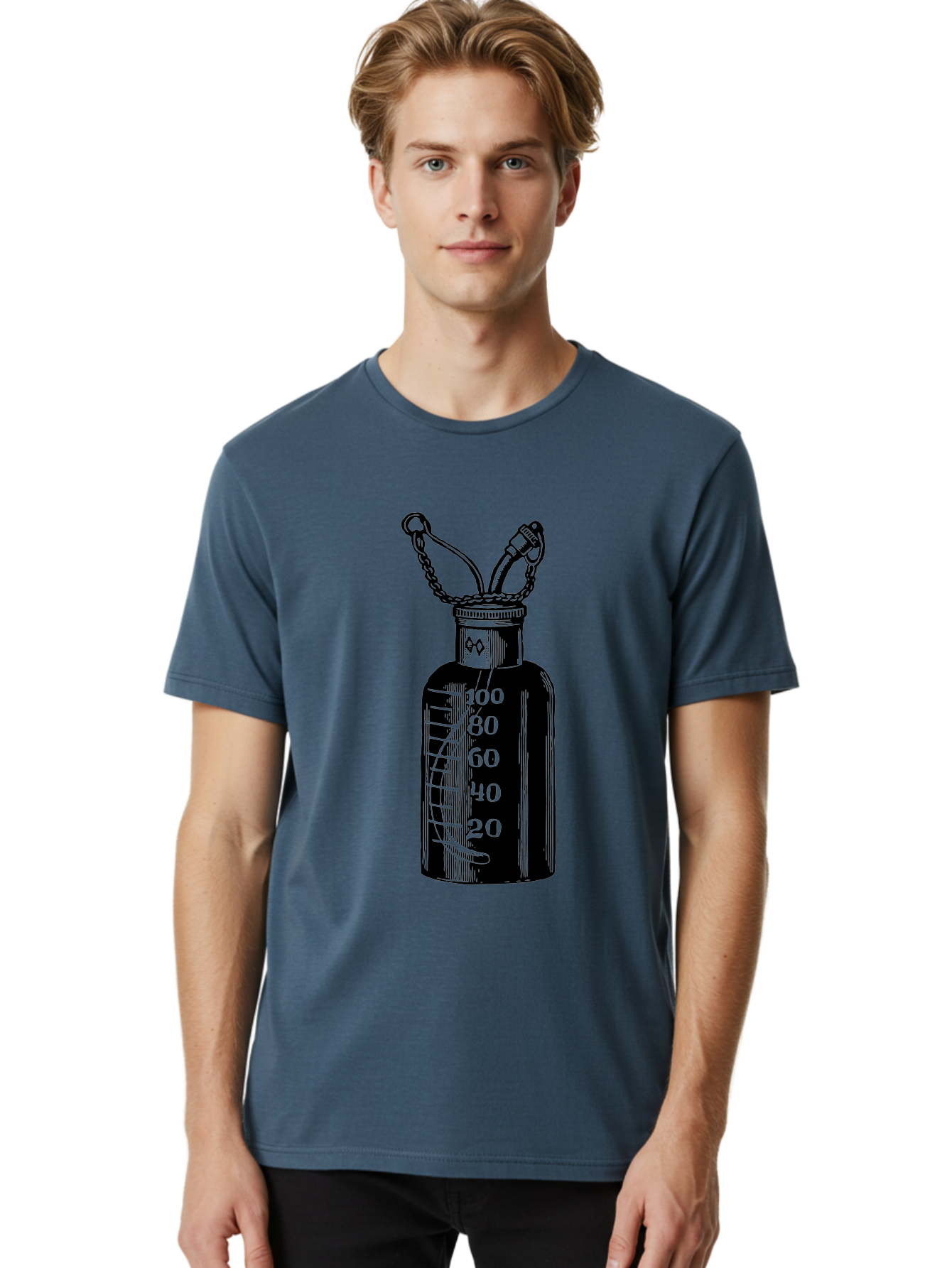 100Ml-Bottle Men'S Graphic Tee, 100% Cotton, Comfortable Casual Summer Wear, Machine Washable, Glass Bottle With Measurement Markings, 100Ml Capacity, Laboratory Equipment, Scientific Tools, Precise Measurements, Chemistry Lab Aad576