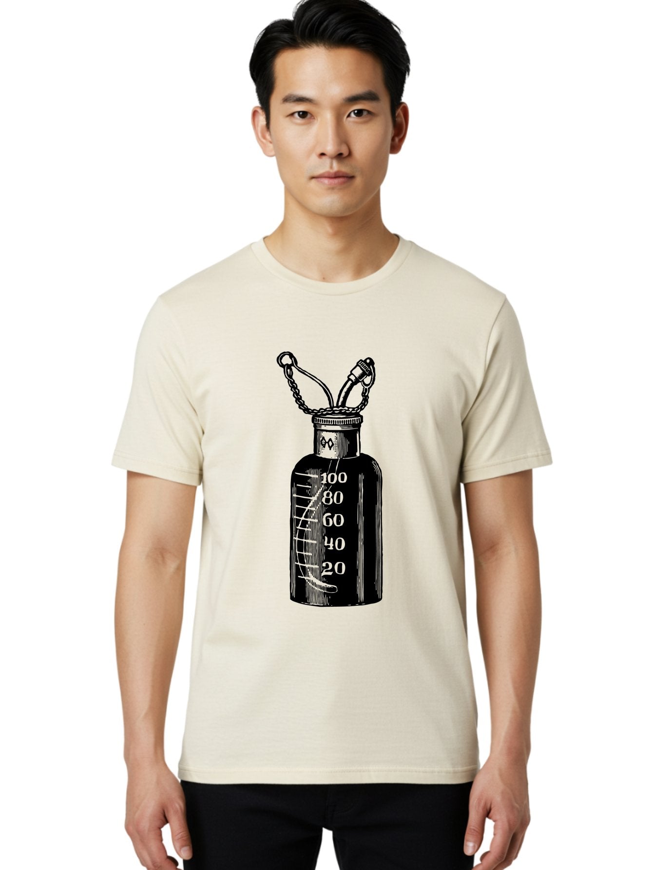 100Ml-Bottle Men'S Graphic Tee, 100% Cotton, Comfortable Casual Summer Wear, Machine Washable, Glass Bottle With Measurement Markings, 100Ml Capacity, Laboratory Equipment, Scientific Tools, Precise Measurements, Chemistry Lab Aad576 27