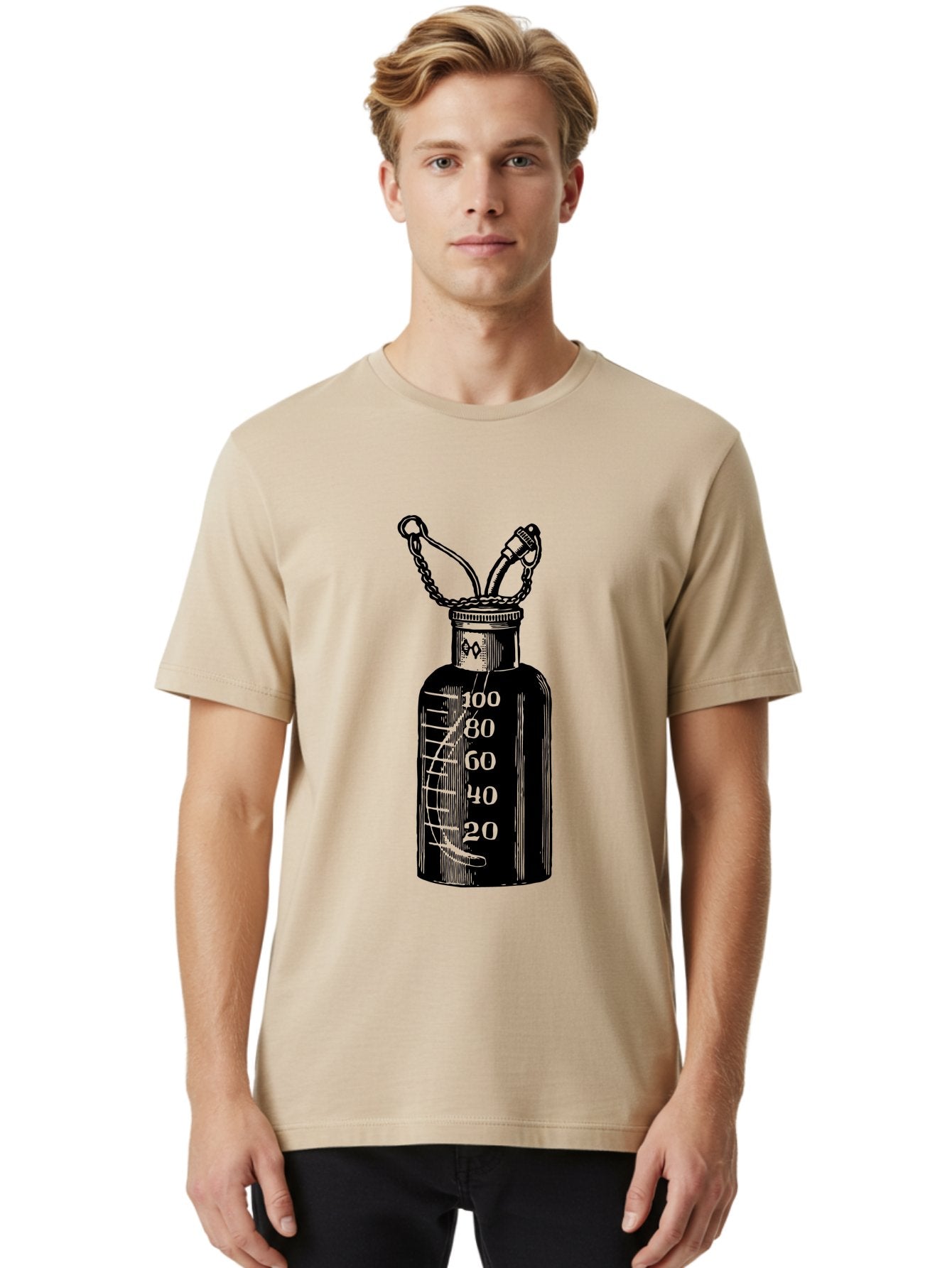 100Ml-Bottle Men'S Graphic Tee, 100% Cotton, Comfortable Casual Summer Wear, Machine Washable, Glass Bottle With Measurement Markings, 100Ml Capacity, Laboratory Equipment, Scientific Tools, Precise Measurements, Chemistry Lab Aad576 24