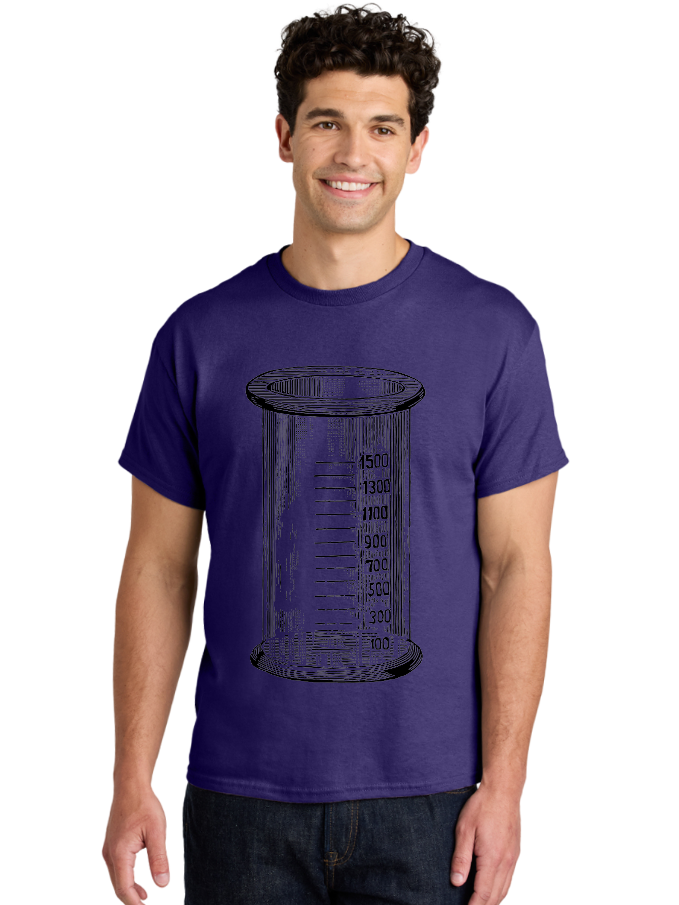 1500Ml-Beaker Men'S Graphic Tee, 100% Cotton, Comfortable Casual Summer Wear, Machine Washable, Laboratory Equipment, Measuring Beaker, Scientific Tools, Glassware, Measurement Markings, Chemistry Lab, 1500Ml Capacity, Precise Measurements, Aad577 12
