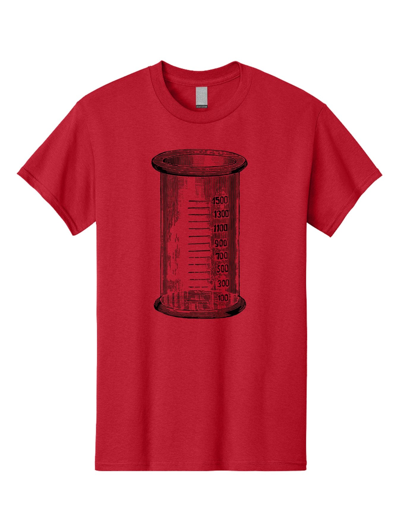 1500Ml-Beaker Men'S Graphic Tee, 100% Cotton, Comfortable Casual Summer Wear, Machine Washable, Laboratory Equipment, Measuring Beaker, Scientific Tools, Glassware, Measurement Markings, Chemistry Lab, 1500Ml Capacity, Precise Measurements, Aad577