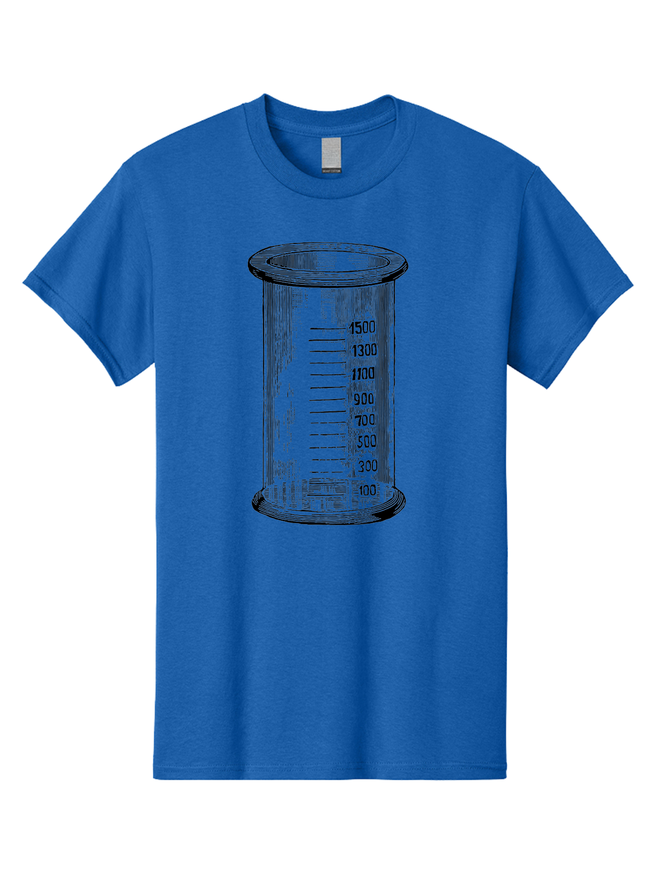 1500Ml-Beaker Men'S Graphic Tee, 100% Cotton, Comfortable Casual Summer Wear, Machine Washable, Laboratory Equipment, Measuring Beaker, Scientific Tools, Glassware, Measurement Markings, Chemistry Lab, 1500Ml Capacity, Precise Measurements, Aad577