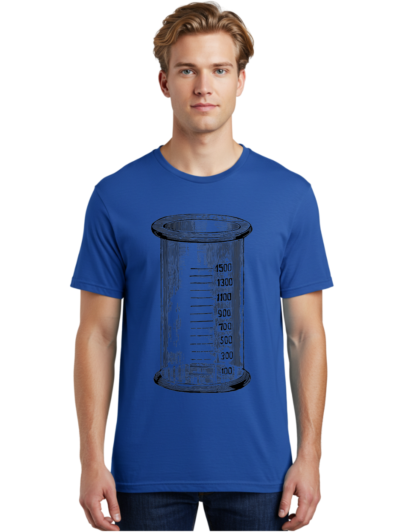 1500Ml-Beaker Men'S Graphic Tee, 100% Cotton, Comfortable Casual Summer Wear, Machine Washable, Laboratory Equipment, Measuring Beaker, Scientific Tools, Glassware, Measurement Markings, Chemistry Lab, 1500Ml Capacity, Precise Measurements, Aad577