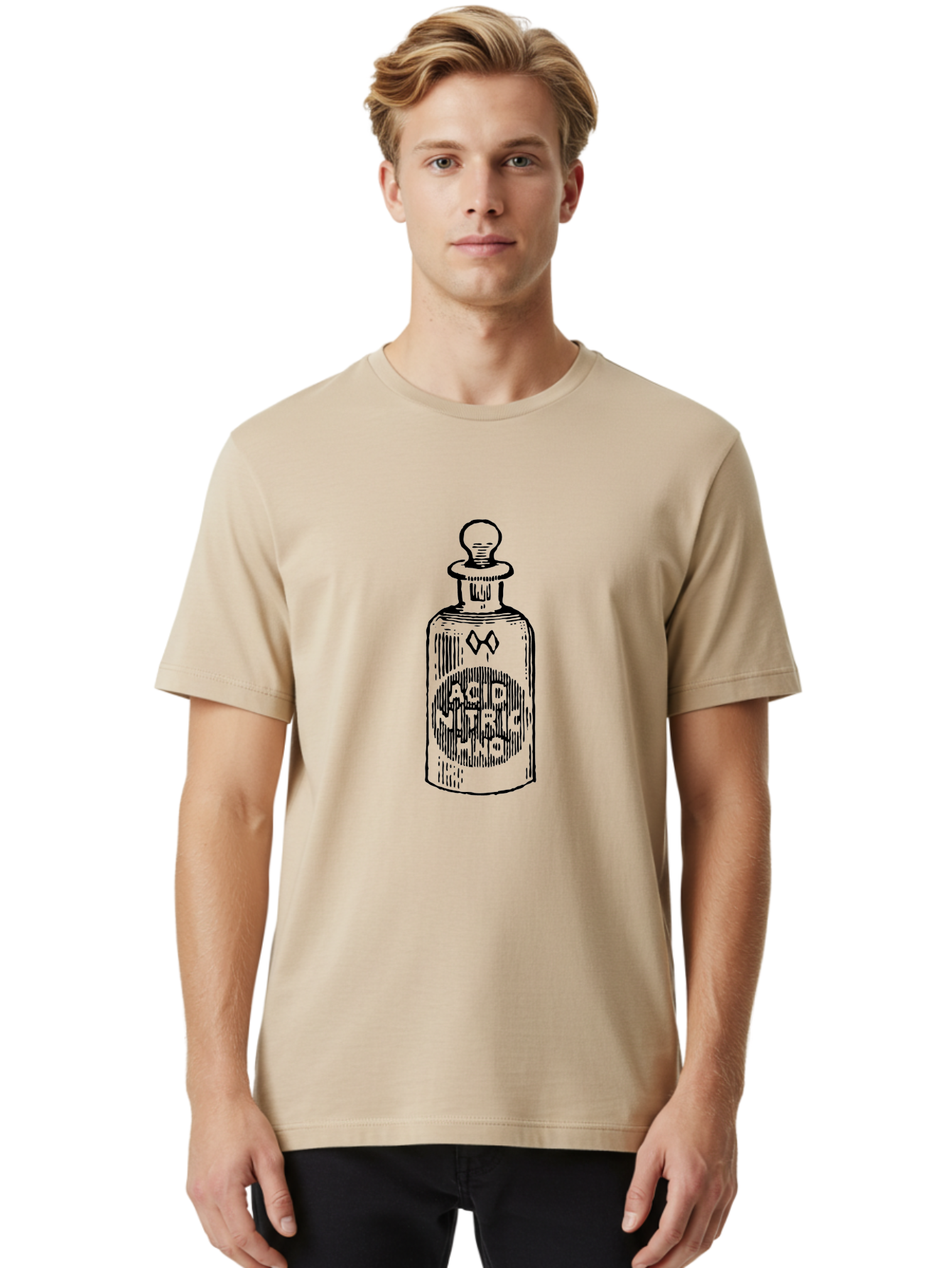 Acid-Nitricum Men'S Graphic Tee, 100% Cotton, Comfortable Casual Summer Wear, Machine Washable, Nitric Acid Bottle, Laboratory Equipment, Chemical Container, Vintage Illustration, Apothecary Jar, Scientific Symbol Aad578 24