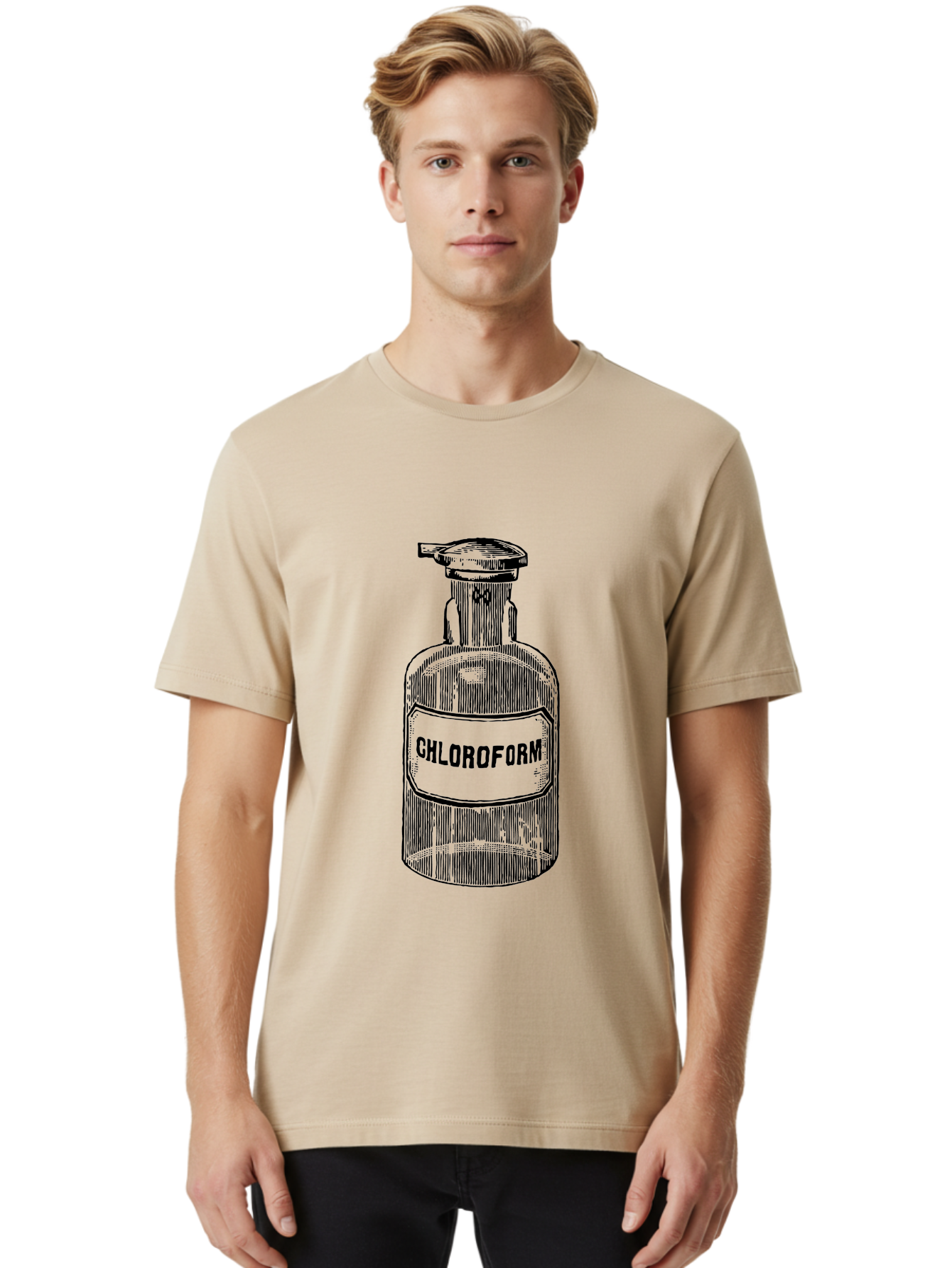 Chloroform-Bottle Men'S Graphic Tee, 100% Cotton, Comfortable Casual Summer Wear, Machine Washable, Vintage Bottle, Chloroform Label, Medical History, Antique Apothecary, Laboratory Equipment, Historical Chemical, Retro Illustration, Aad585 18